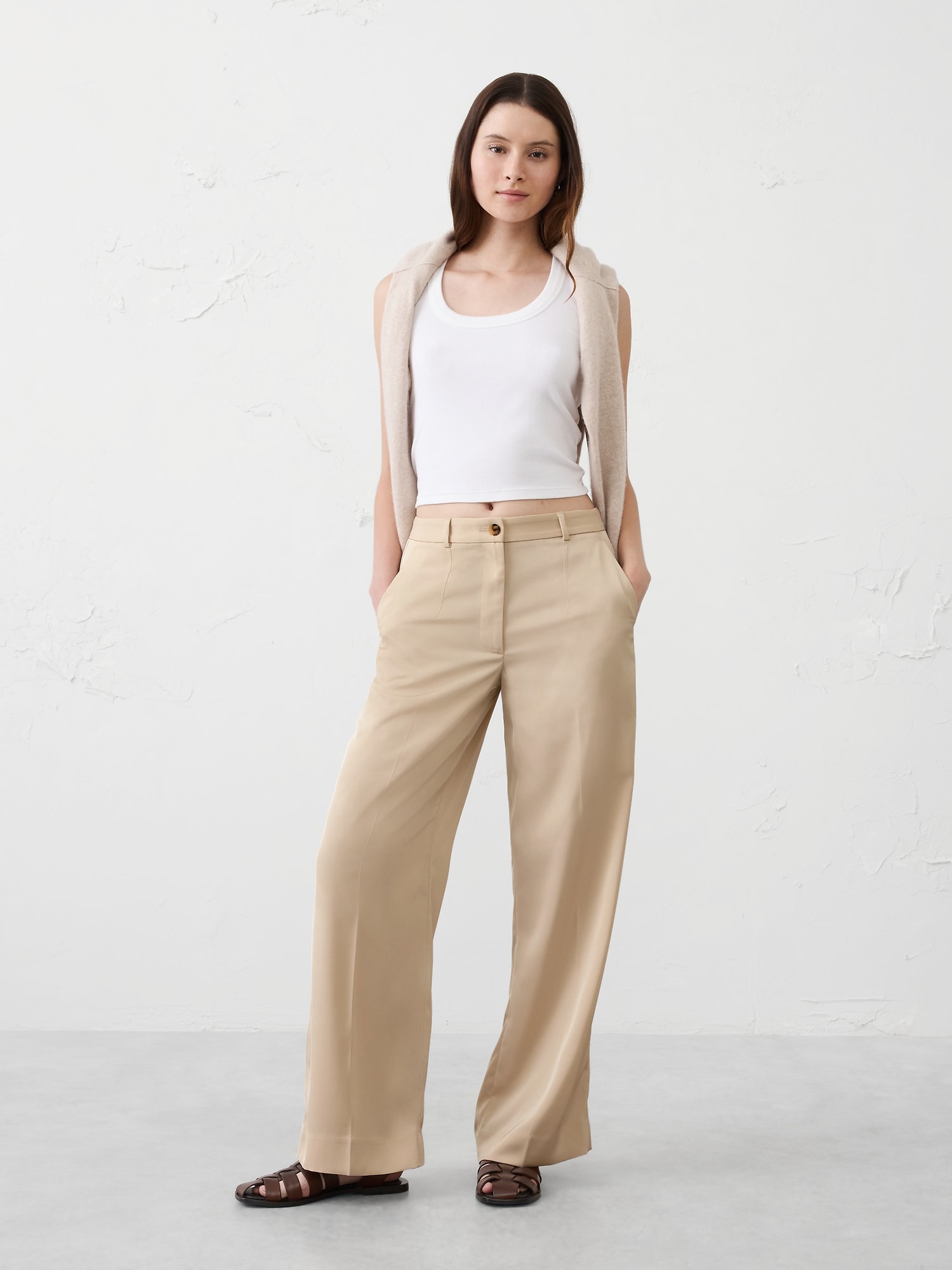Image number 1 showing, WIDE-LEG HIGH-RISE  TWILL TROUSER