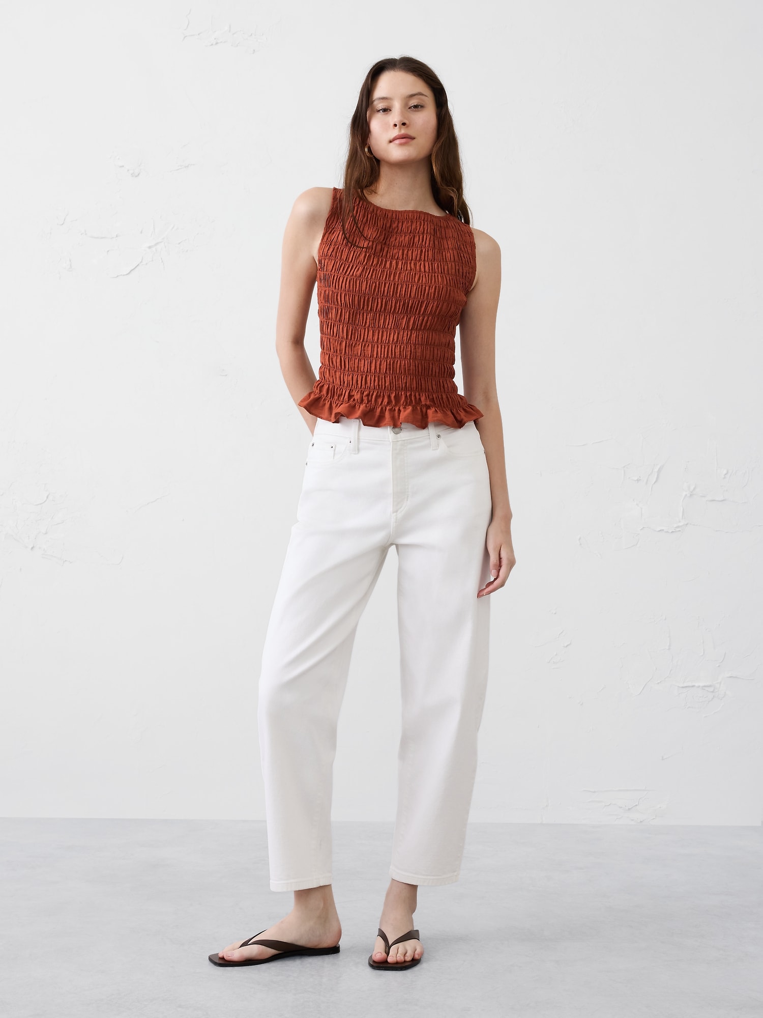 Image number 1 showing, Boatneck Smocked Top