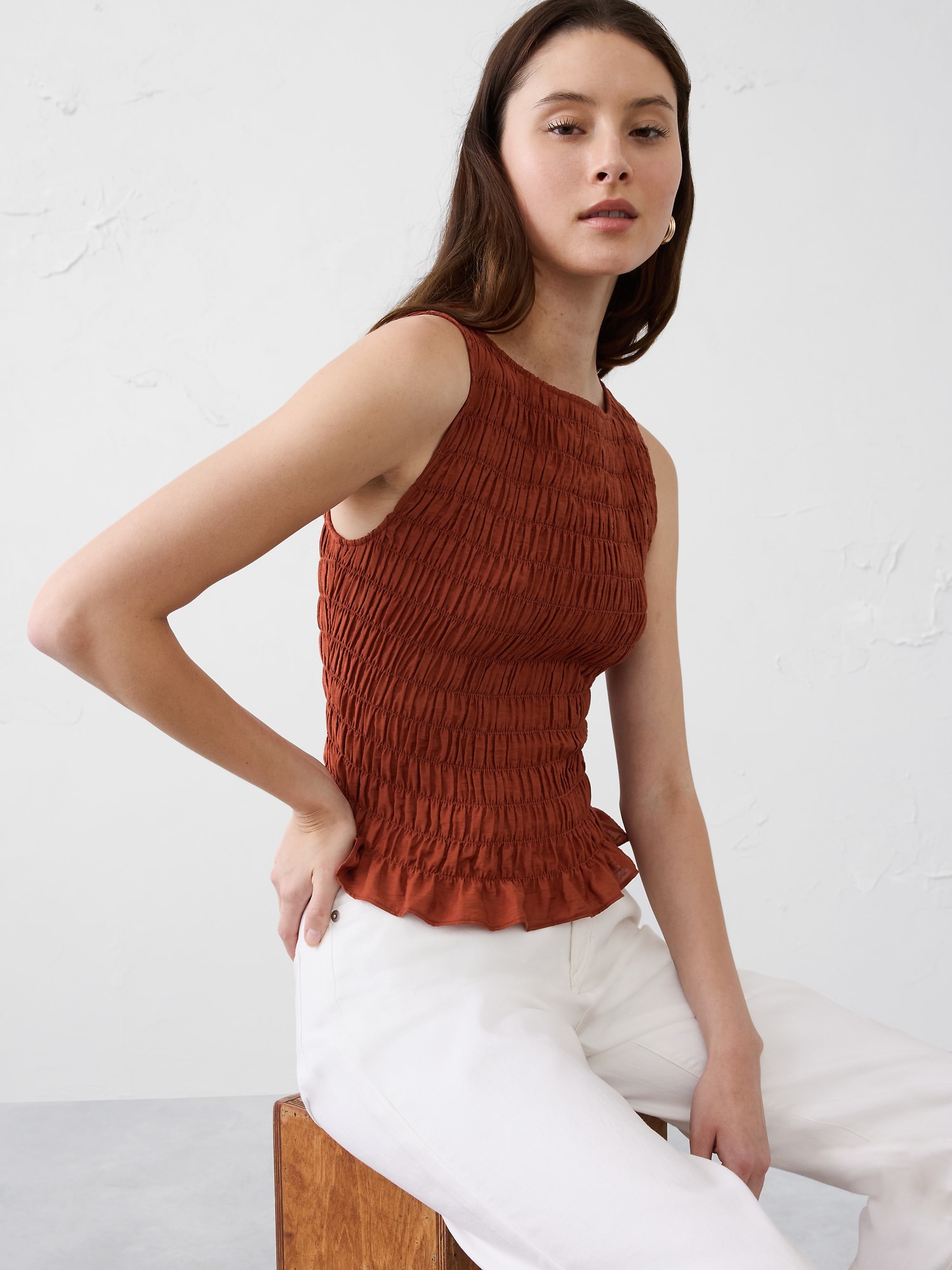 Image number 3 showing, Boatneck Smocked Top