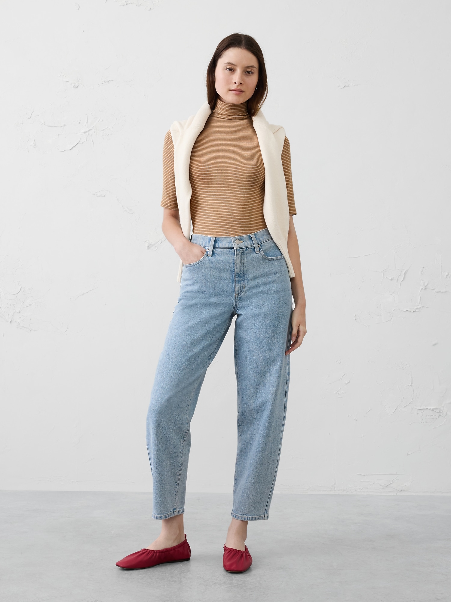 SOFT LUXE TURTLENECK TOP - Neutral Stripe