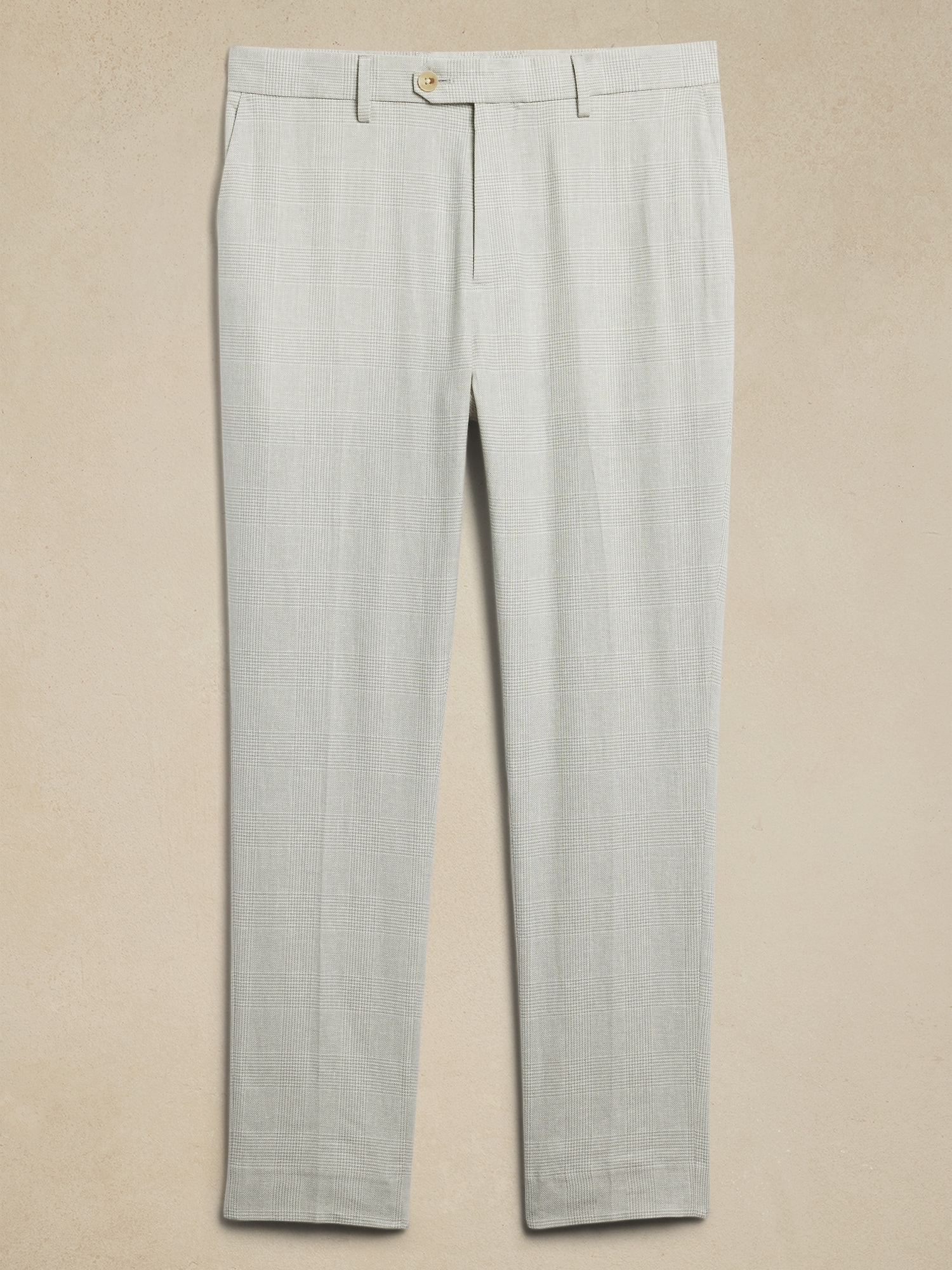 Tailored-Fit Linen-Blend Glen Plaid Suit Trouser - Gray