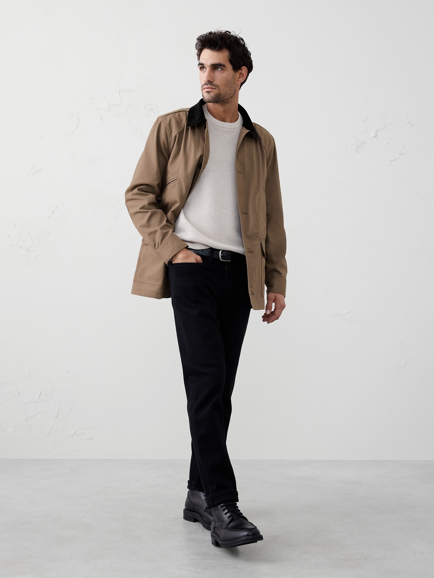 CORDUROY COLLAR BARN JACKET - Taupe