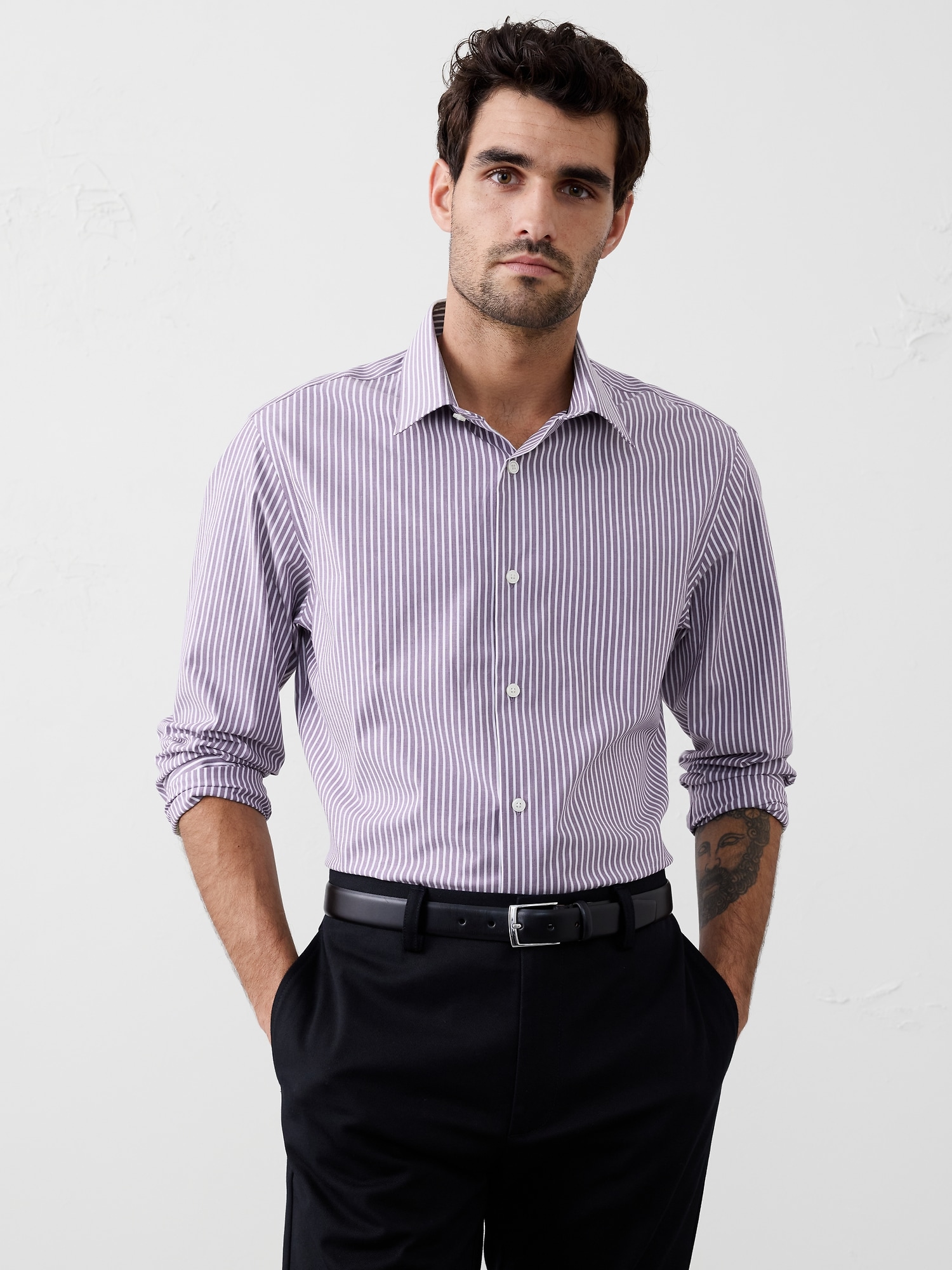 Athletic-Fit Dress Shirt - Purple Stripe