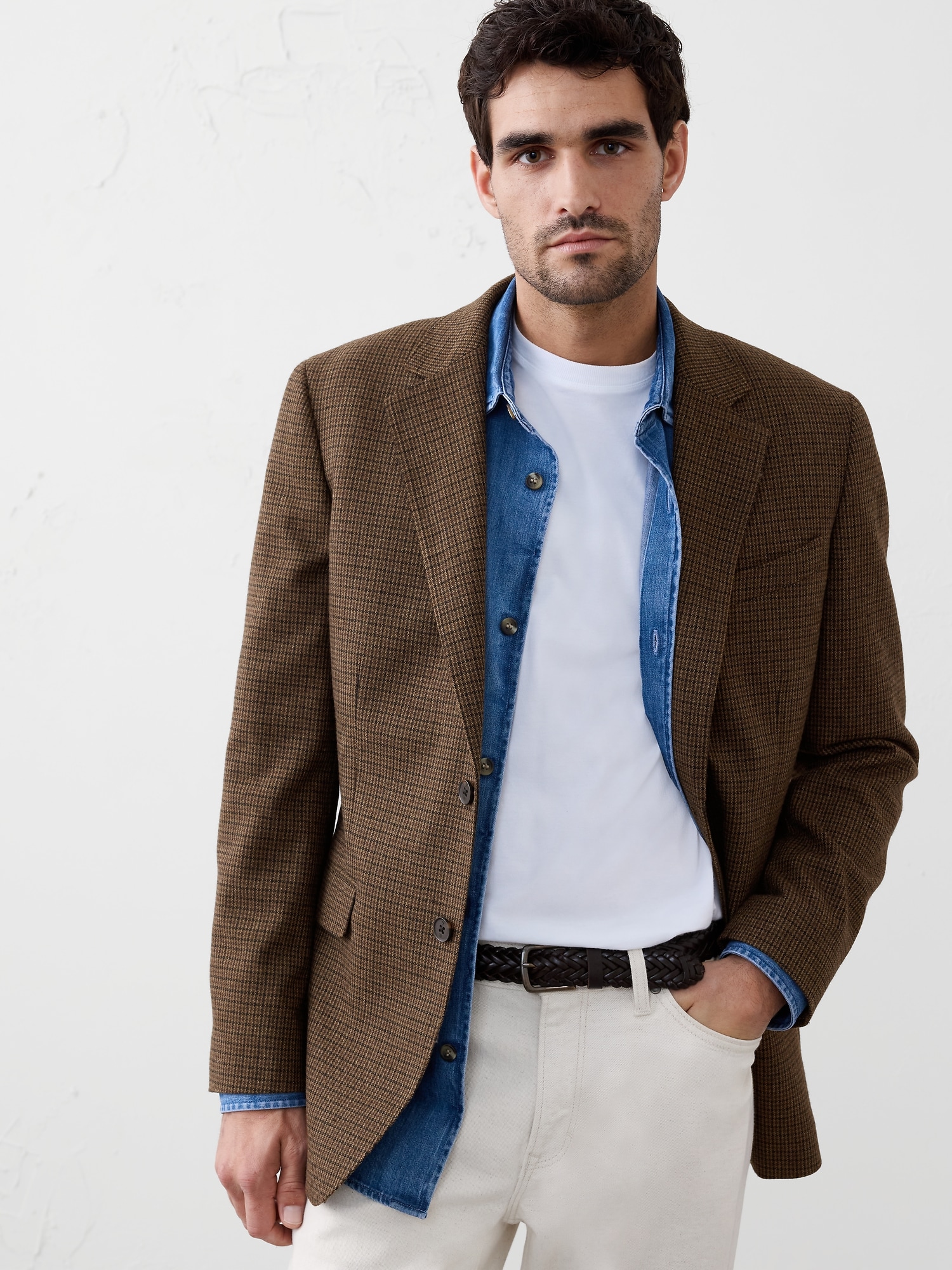 Image number 3 showing, TAILORED-FIT BROWN HOUNDSTOOTH JACKET