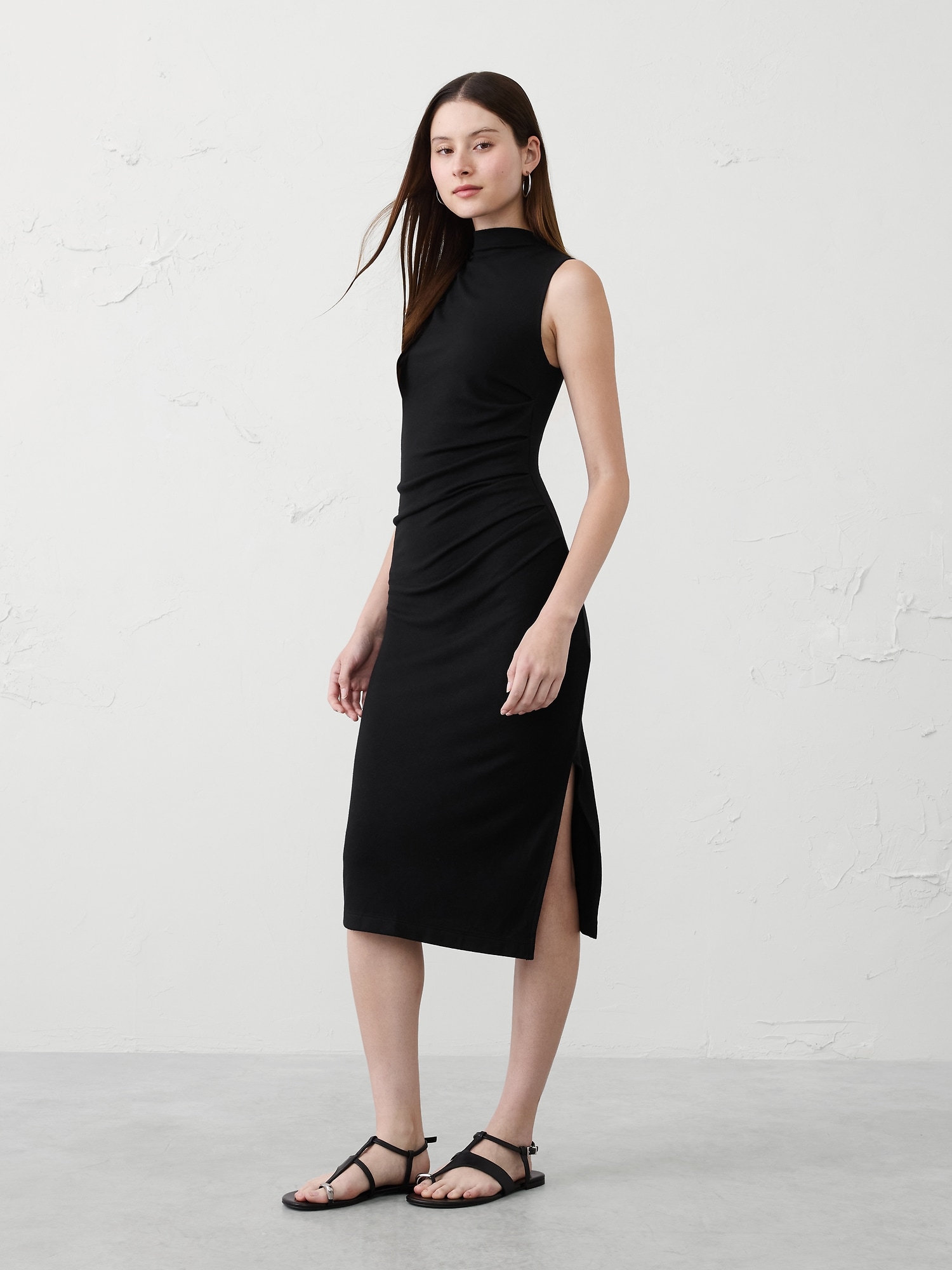 SOFT LUXE BATEAU-NECK MIDI DRESS - Black