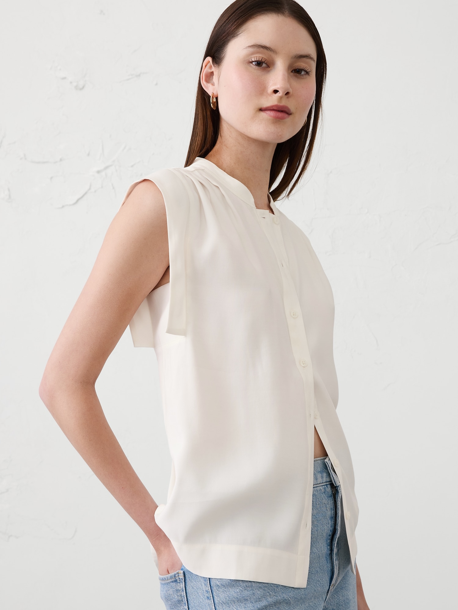 Twill Button Top - White