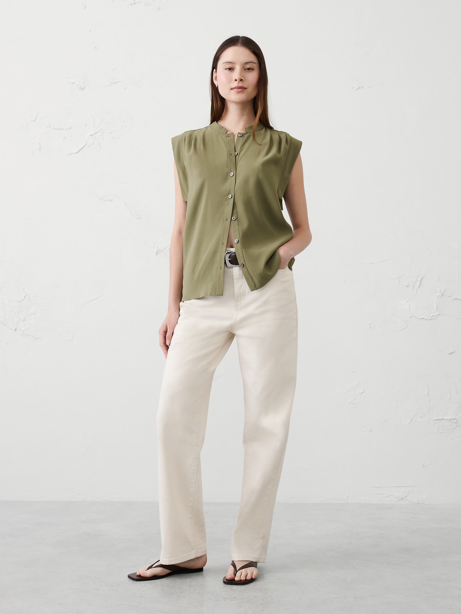 Twill Button Top - Green