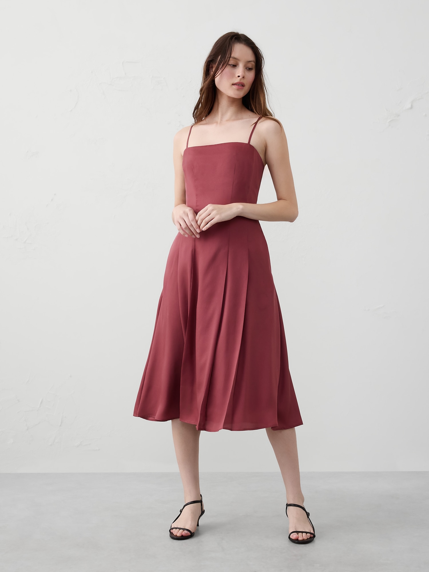 Satin Strappy Midi Dress - Berry Parfait