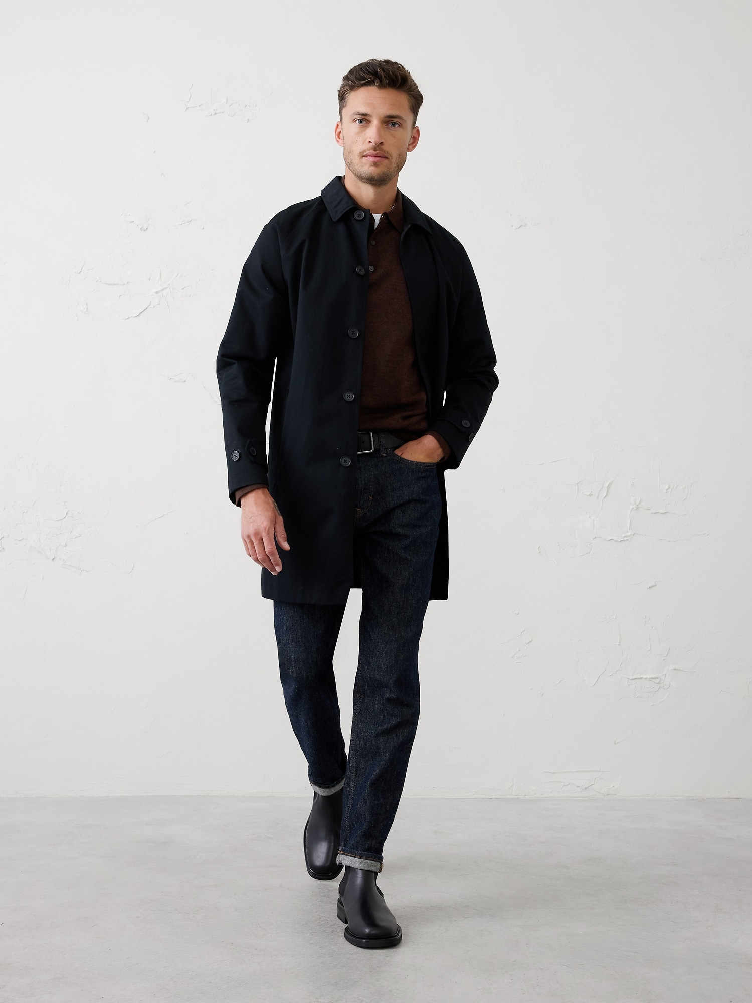 MERINO WOOL POLO SWEATER - Brown Heather