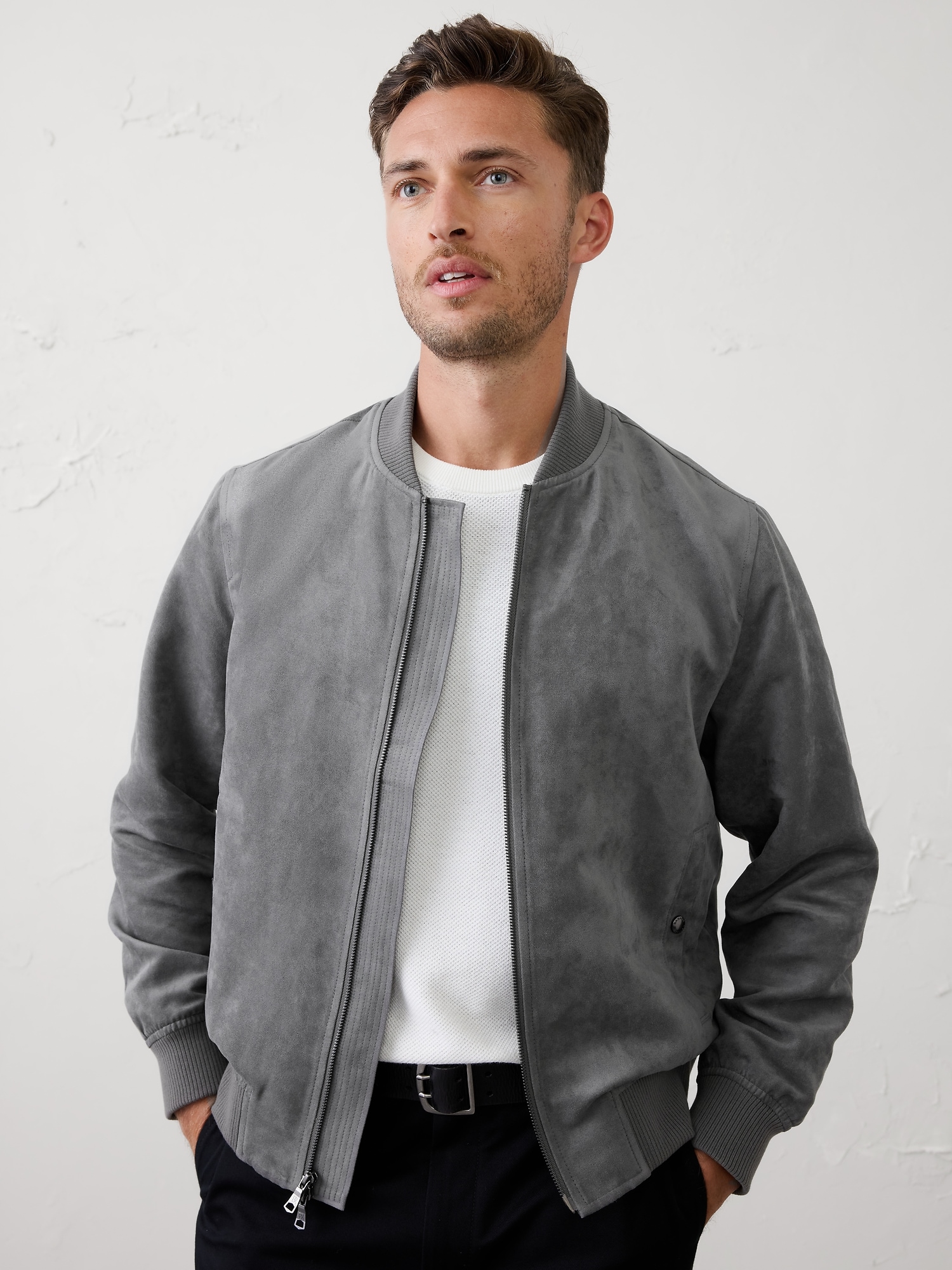 Vegan Suede Bomber - Charcoal