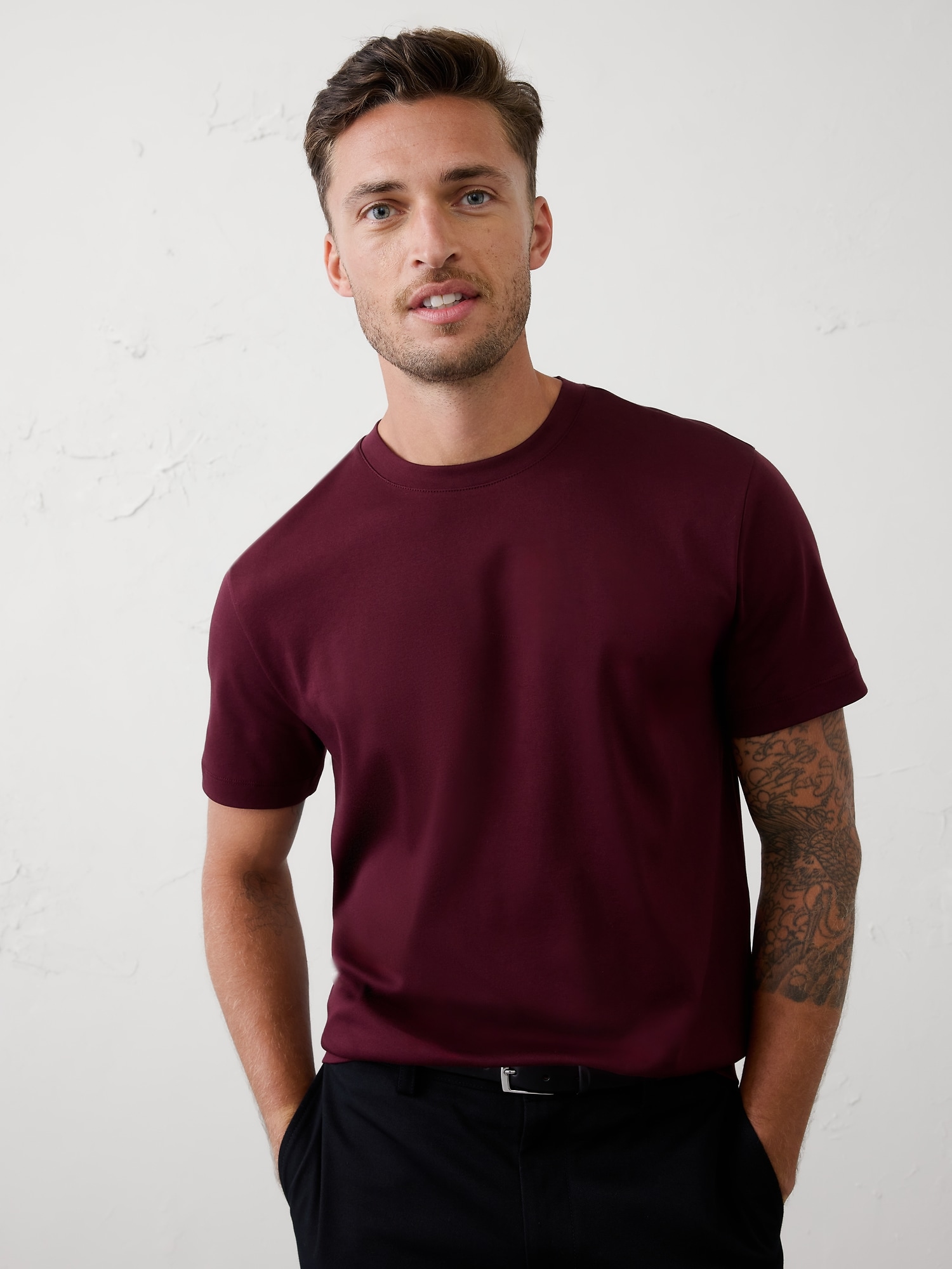 Luxe Touch Crew-Neck T-Shirt - Vino Rosso
