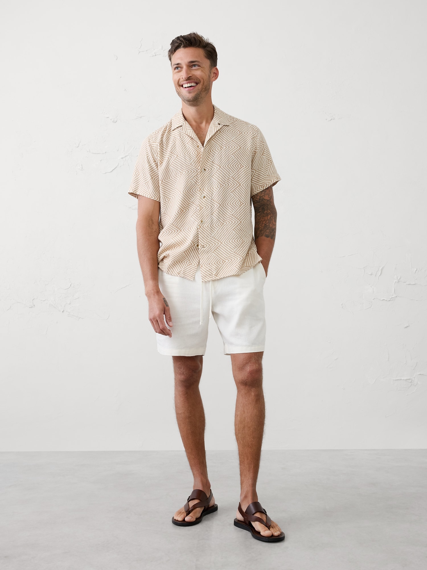 Linen-Blend Standard Fit Resort Shirt - Casablanca Beige