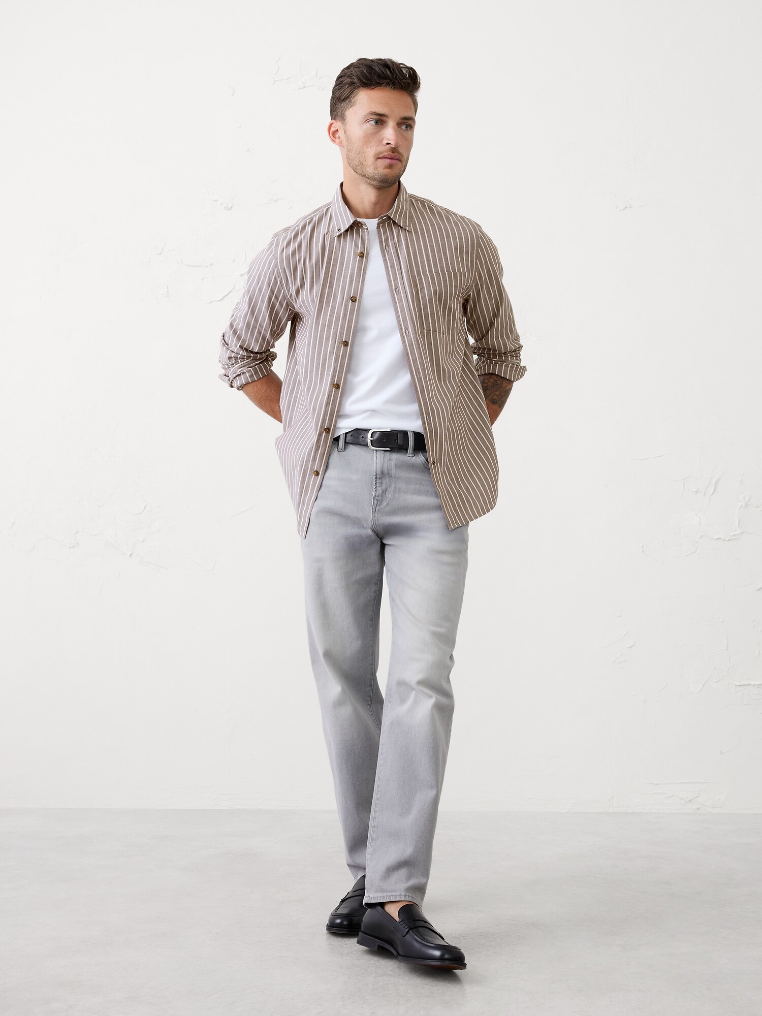 Slim Softwash Cotton Shirt - Brown Stripe