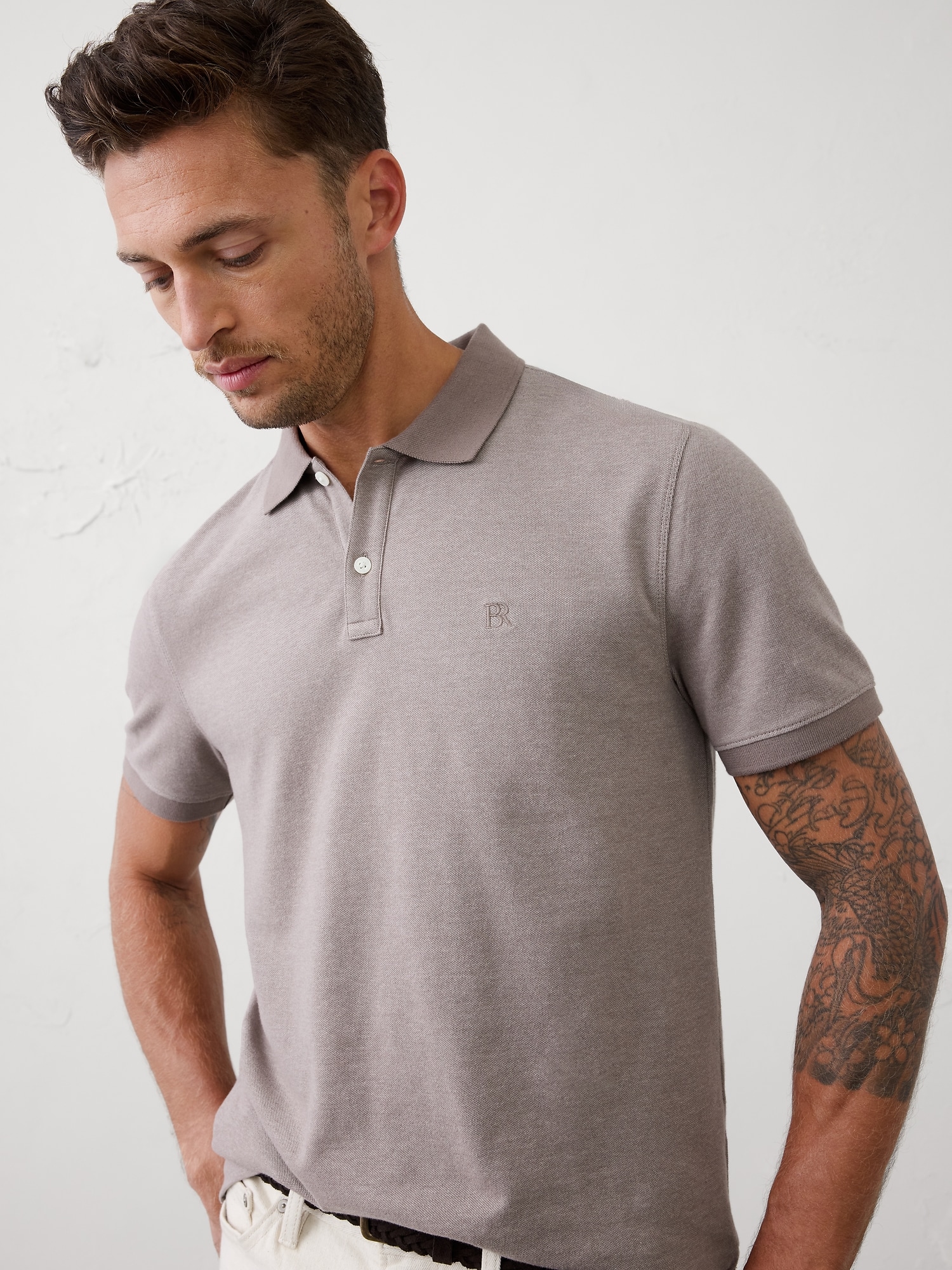 Cotton Pique Polo - Feather Taupe