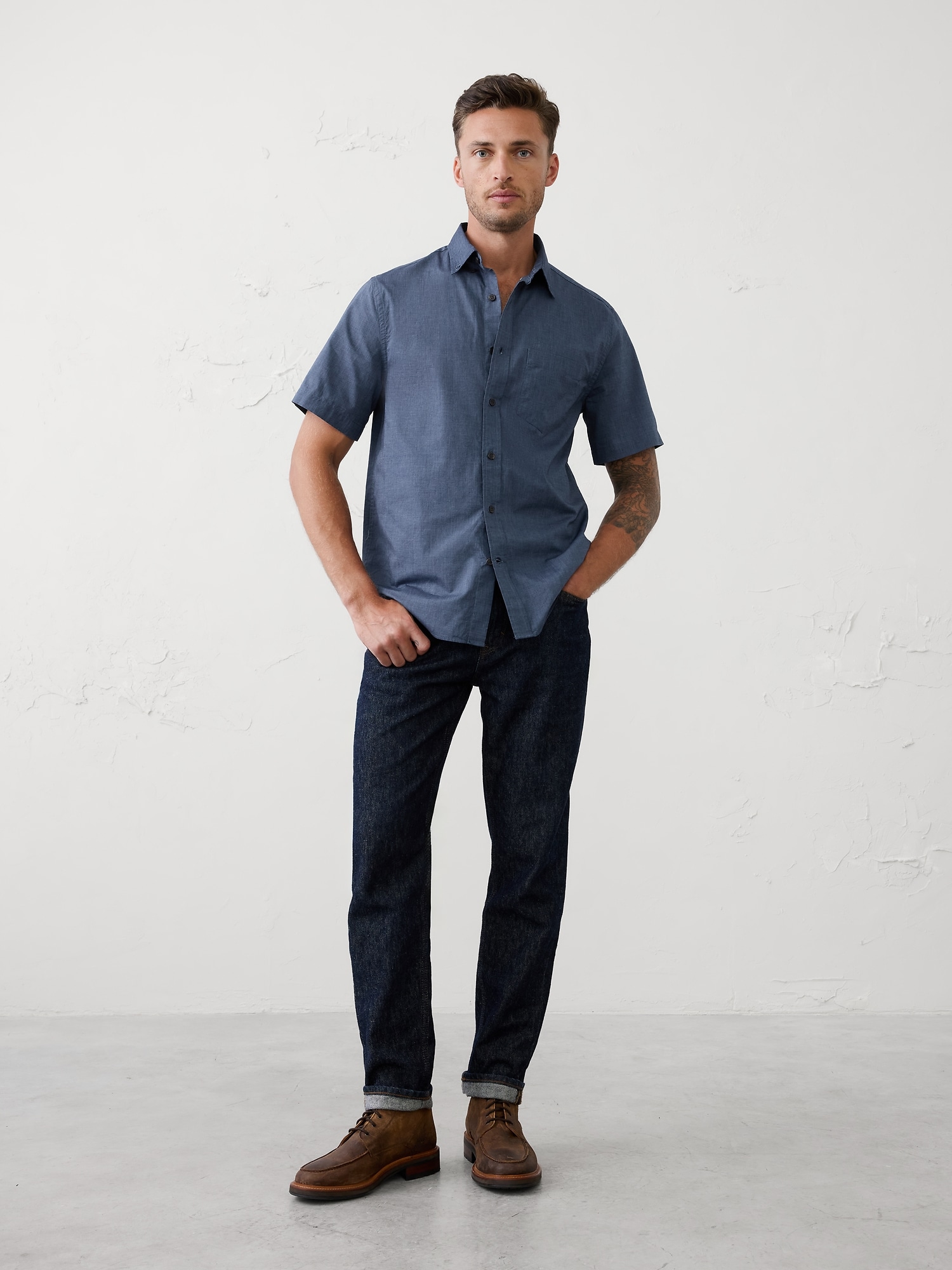 Slim Softwash Cotton Shirt - Navy Geo
