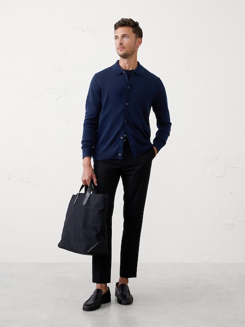 Merino Wool Button-Through Sweater Polo