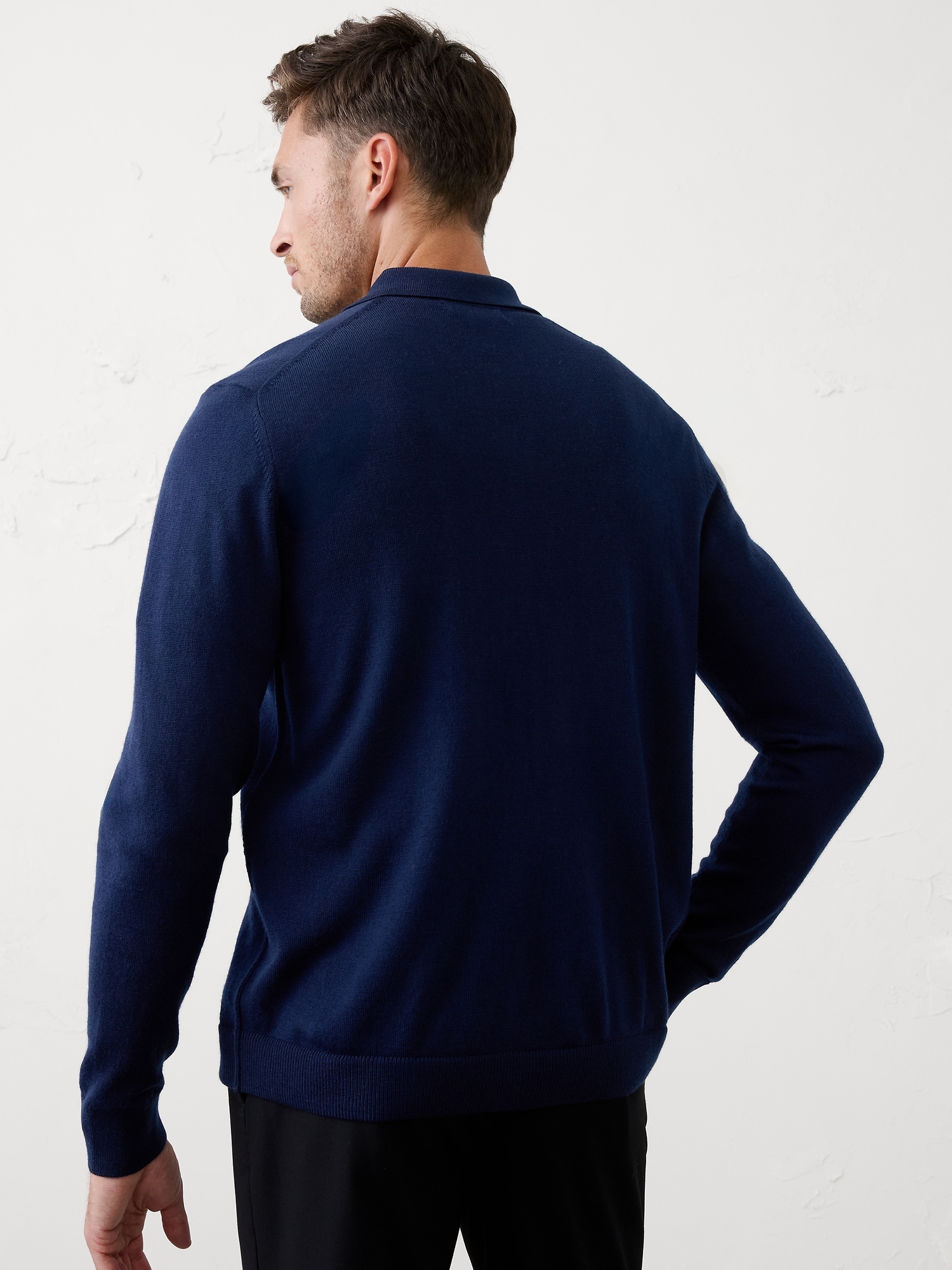 Image number 2 showing, MERINO WOOL BUTTON-THROUGH POLO SWEATER