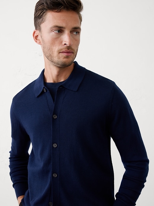 Merino Wool Button-Through Polo Sweater