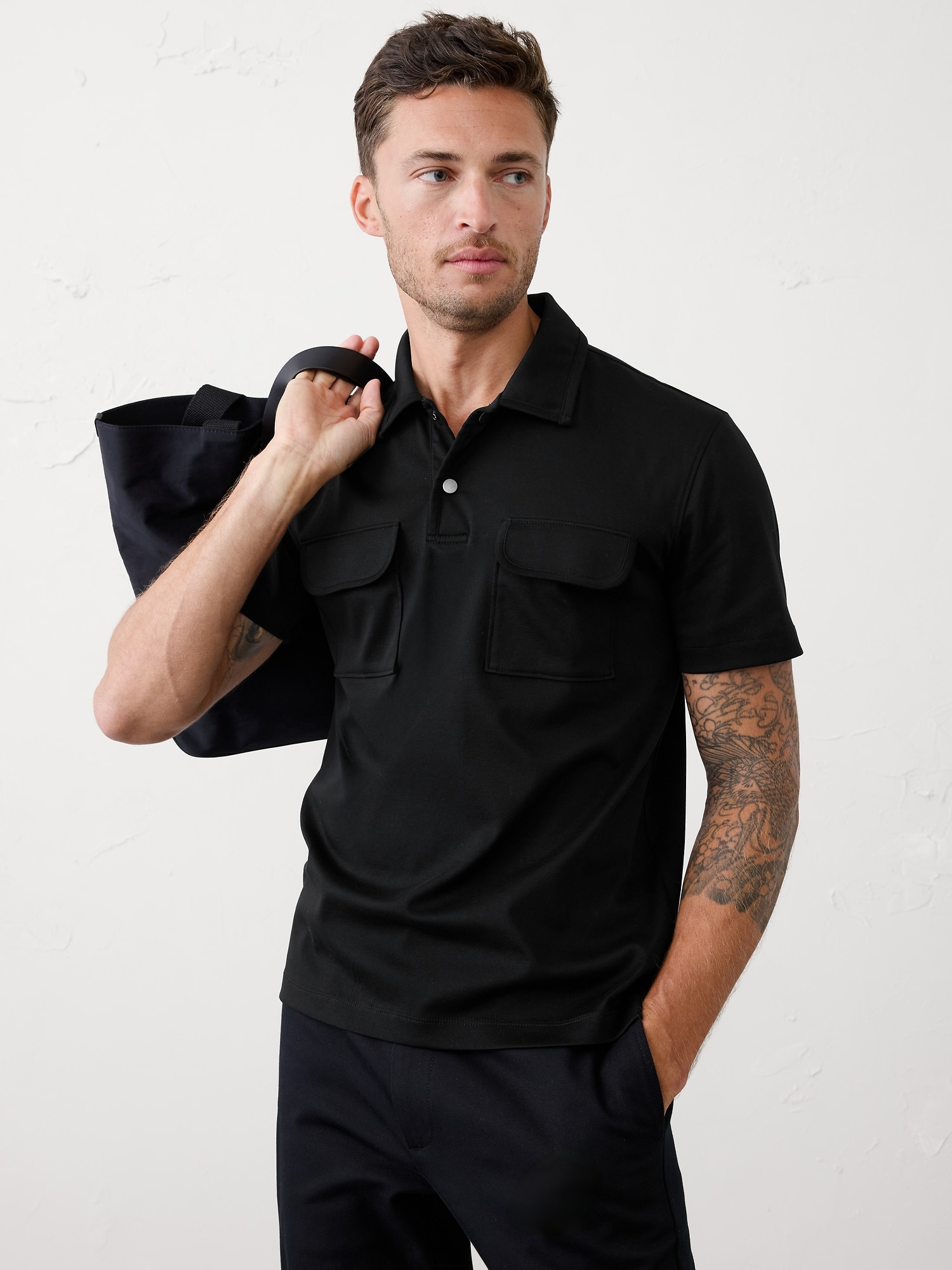 Luxe Touch Pocket Polo - Black