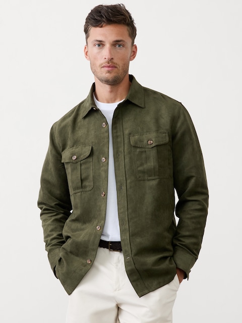 Relaxed-Fit Vegan Suede Overshirt