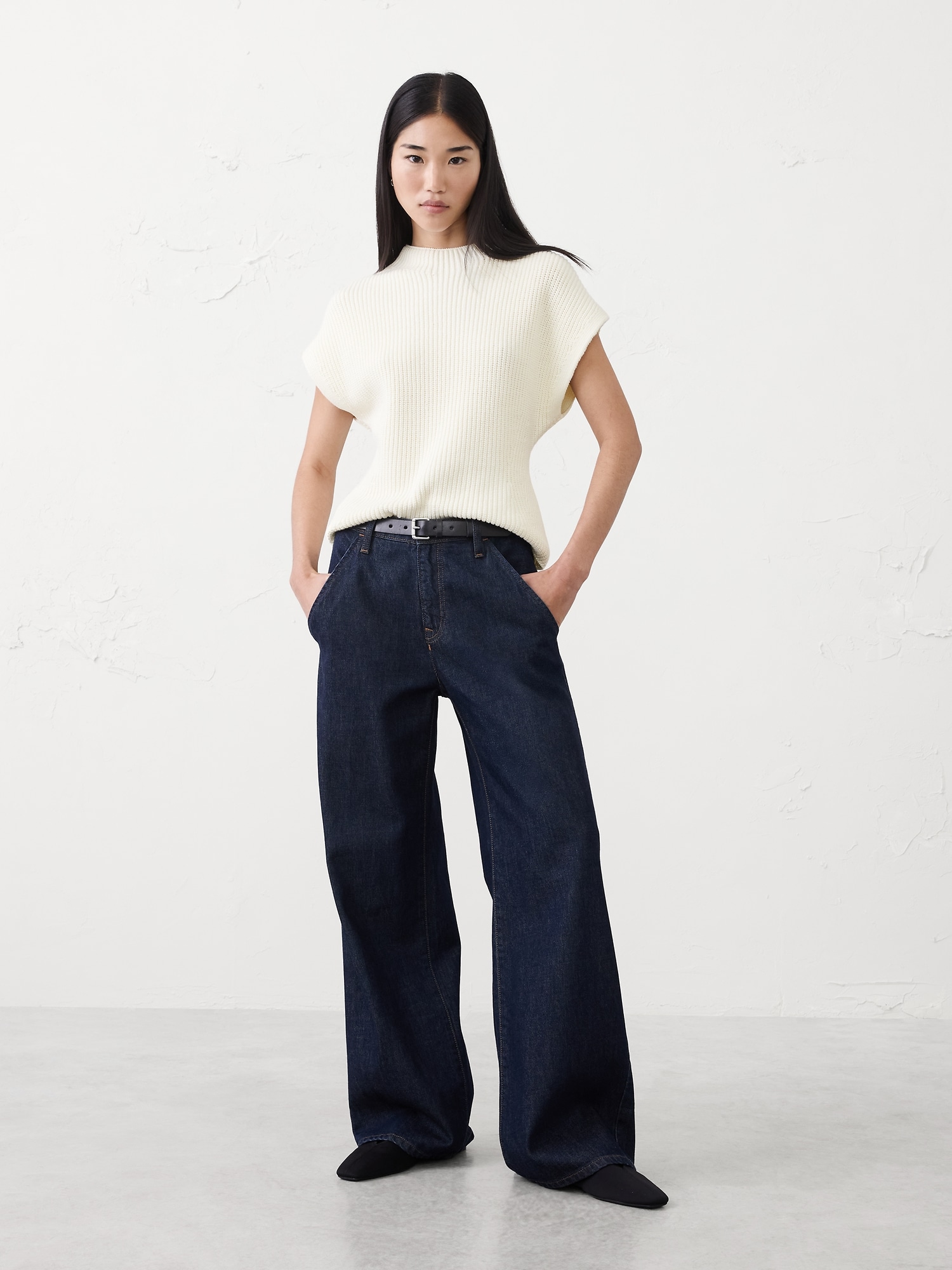 RIBBED MOCK-NECK SWEATER SHELL - Snow Day
