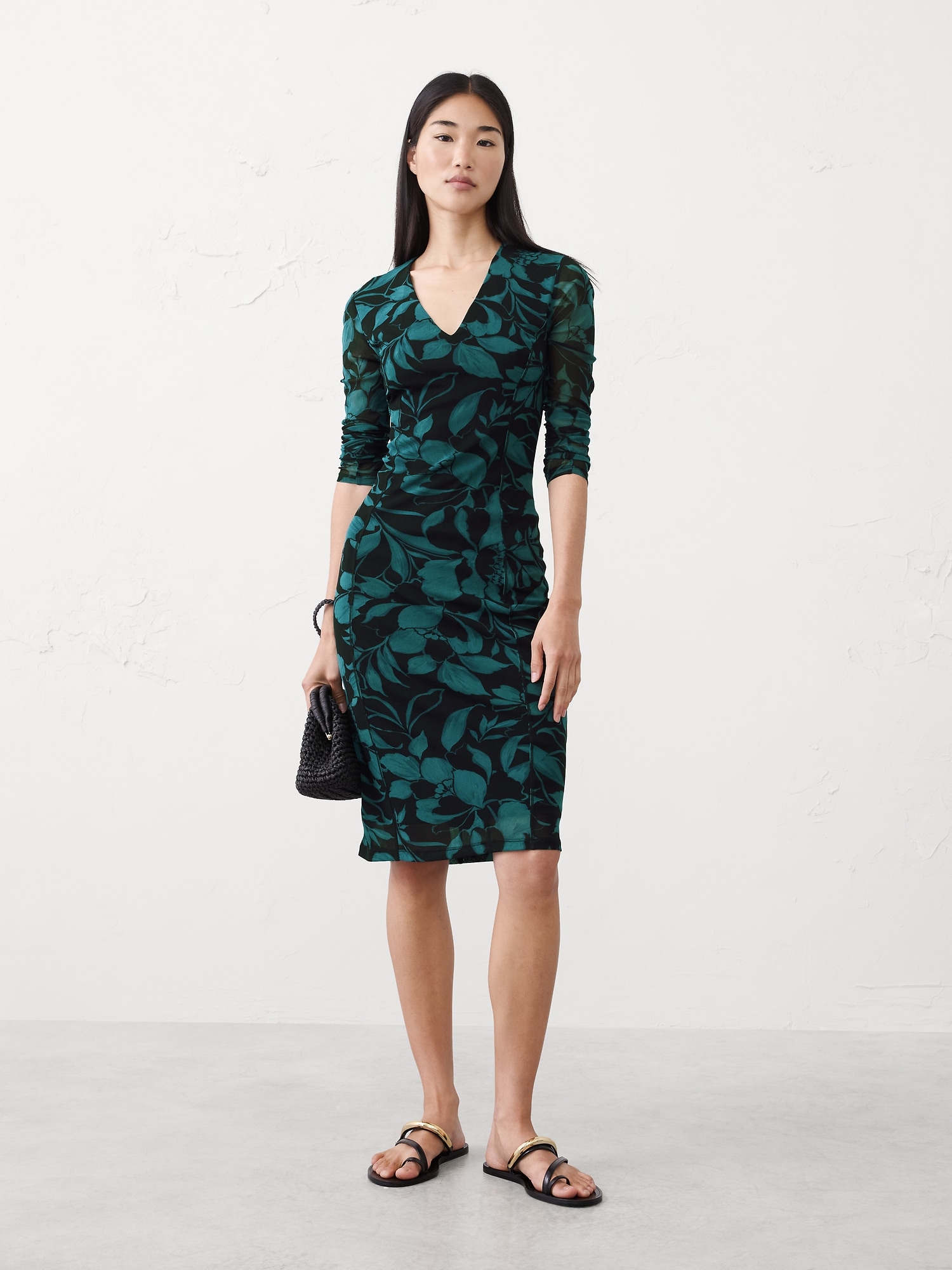 Mesh Below-Knee Dress