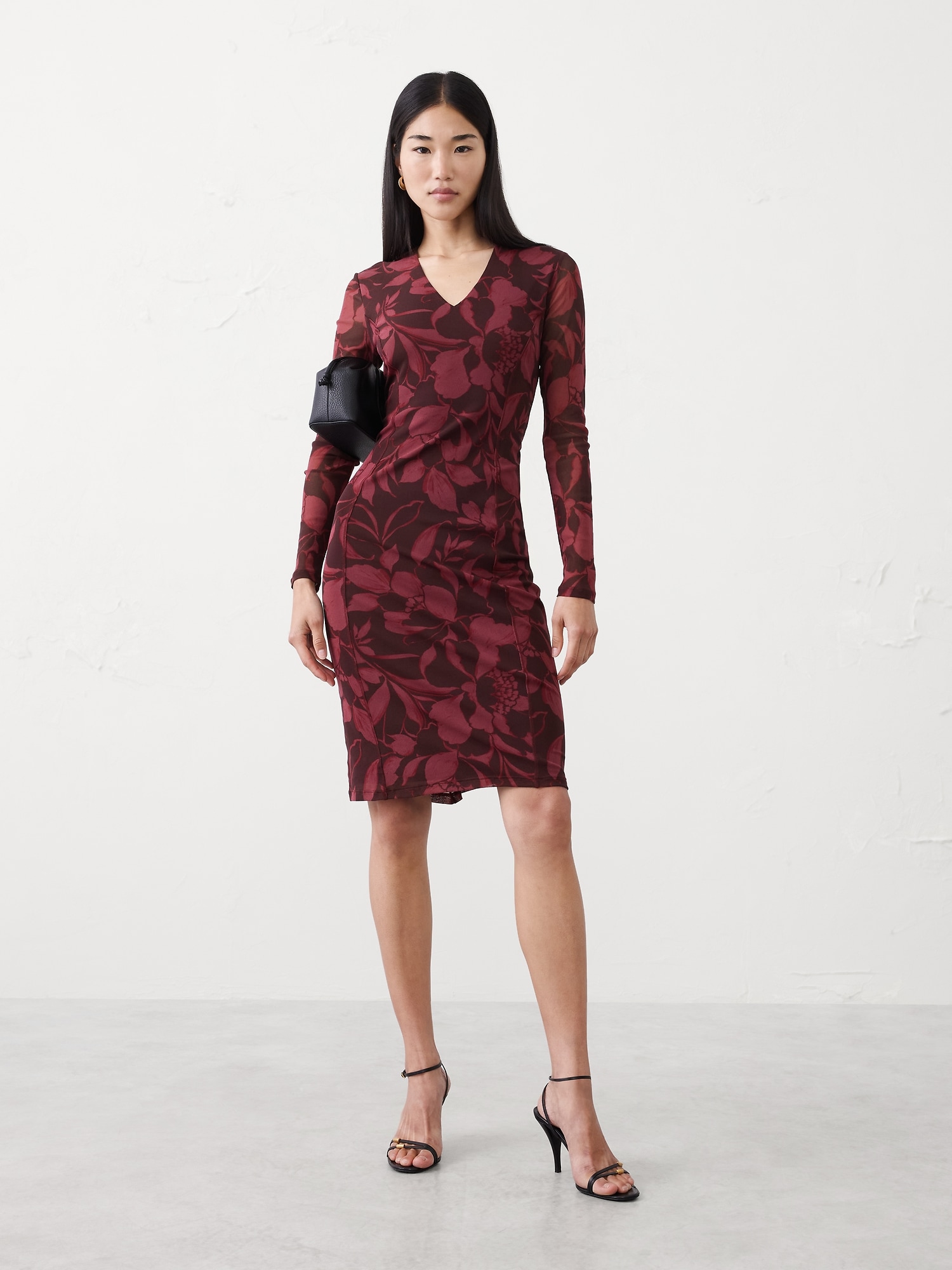 Mesh Below-Knee Dress - Pink Floral Medallion