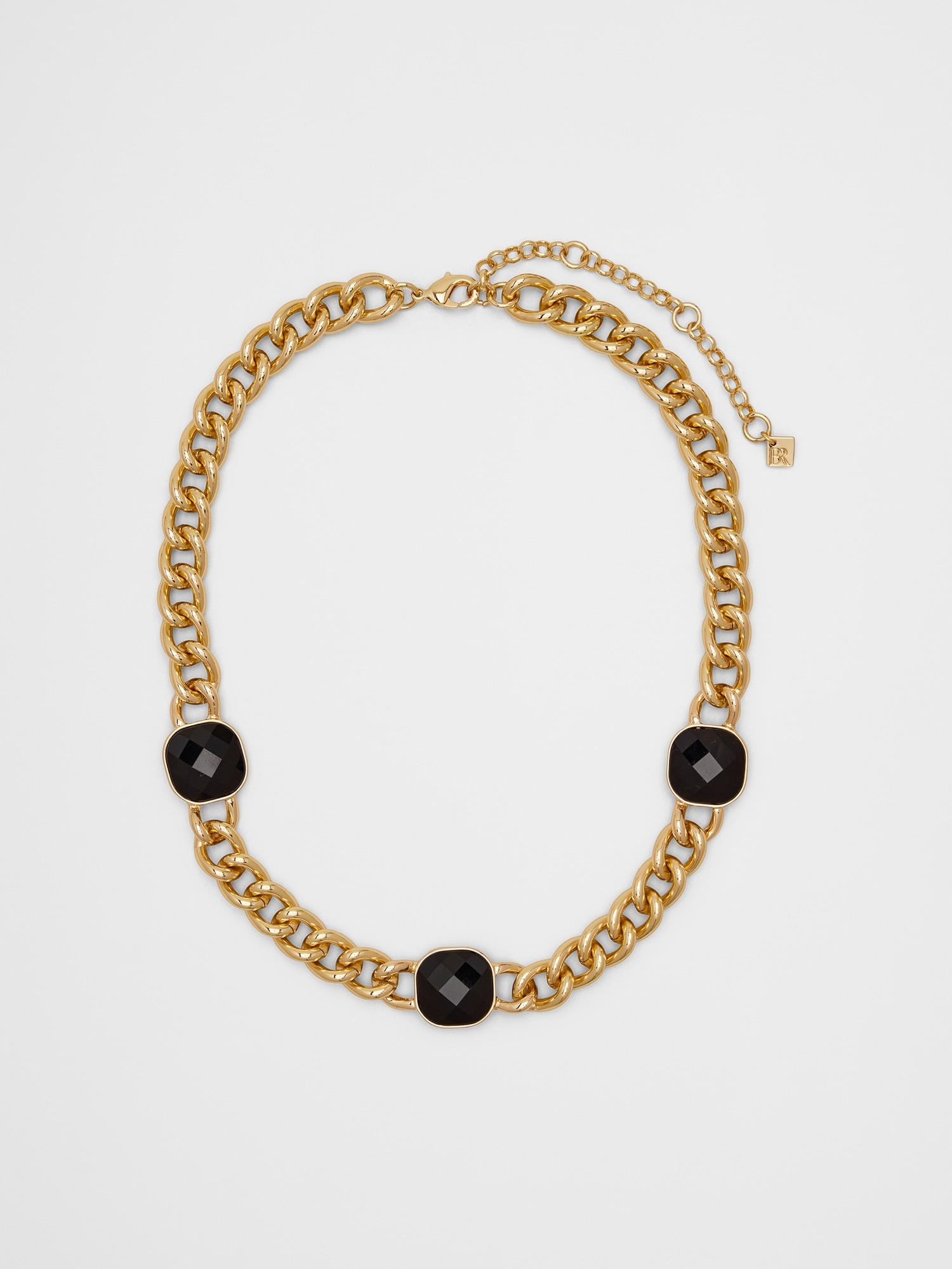3 Stone Faceted Statement Necklace - Black