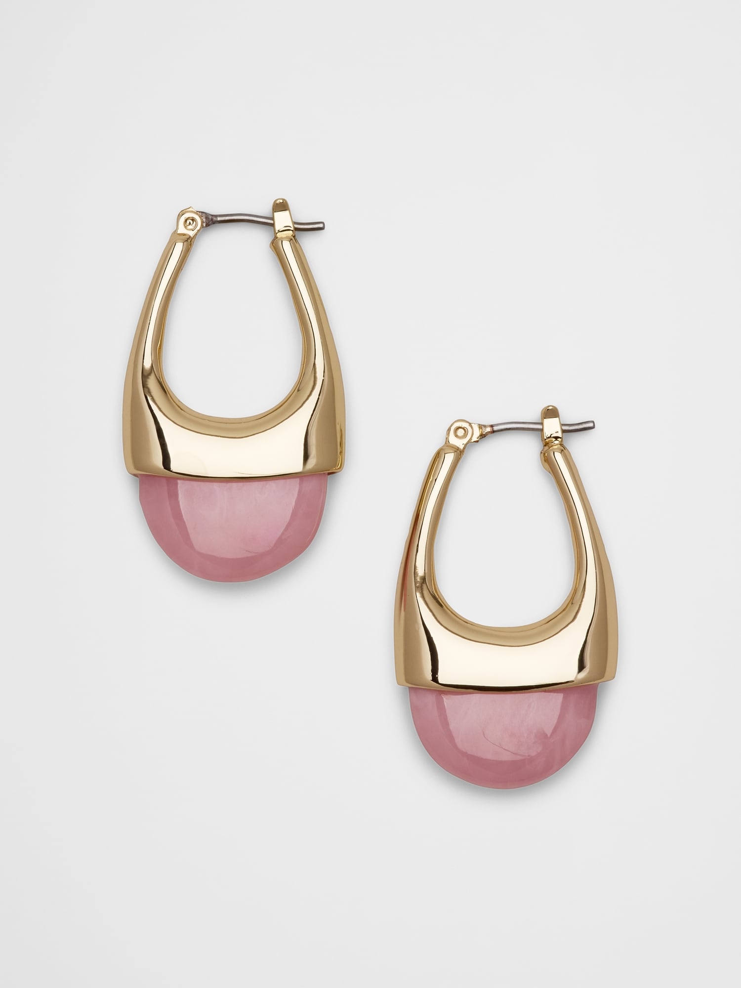 Resin Metal Mixed Drop Hoop Earrings - Atacama Pink