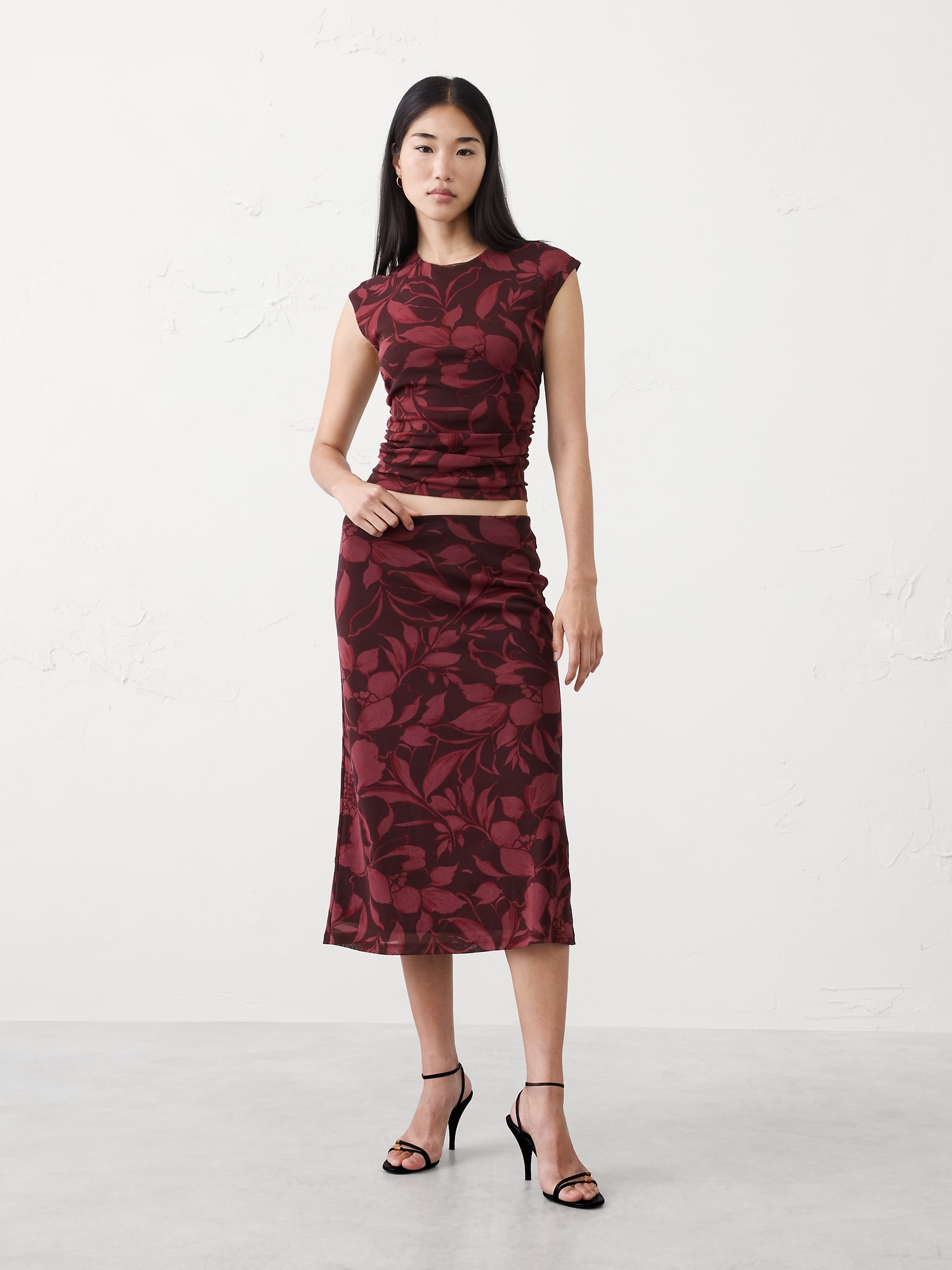 Mesh Midi Skirt - Pink Floral Medallion