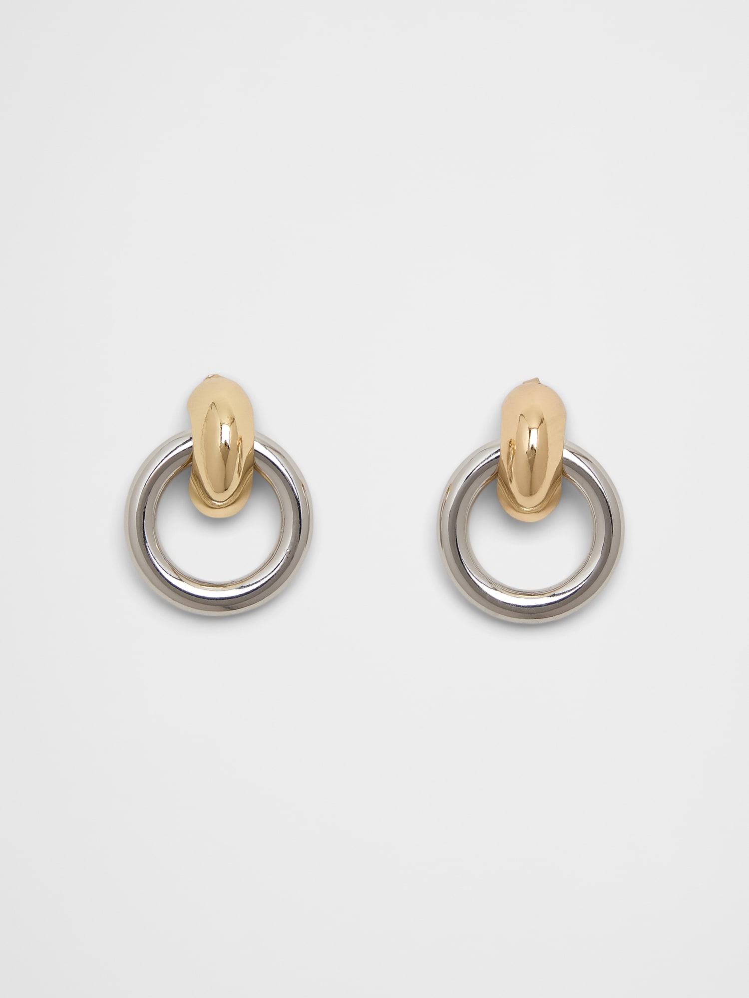 Mixed Metal Chunky Drop Hoop Earrings - Silver/Gold
