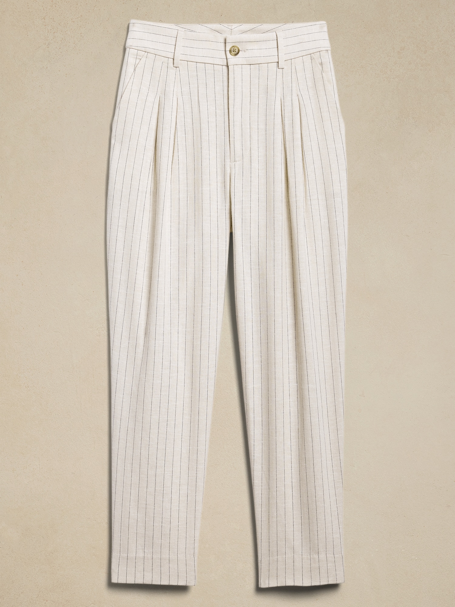Linen-Blend Herringbone Pleated Pant - Neutral Stripe