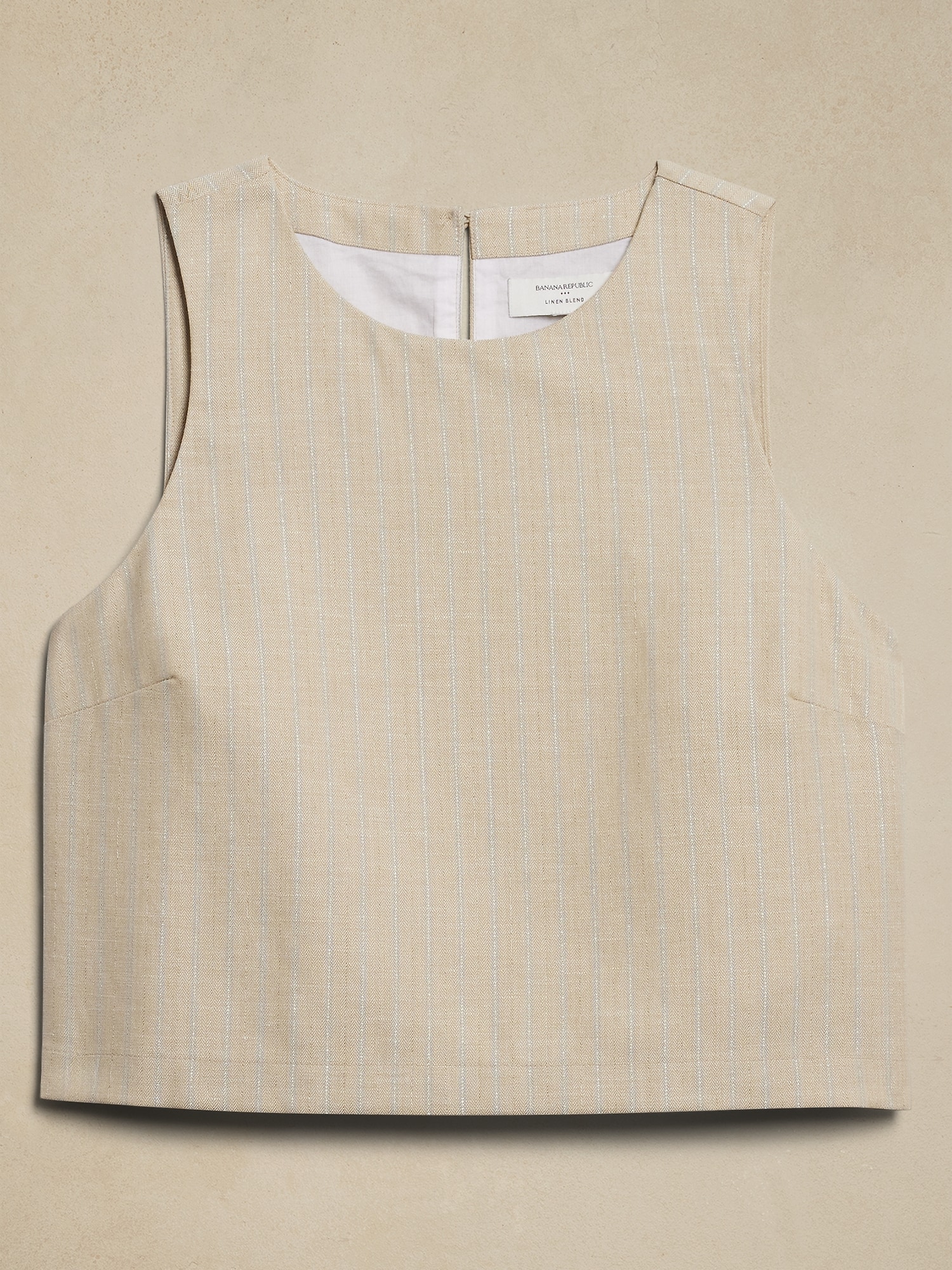 Linen-Blend Cropped Shell - Neutral Stripe