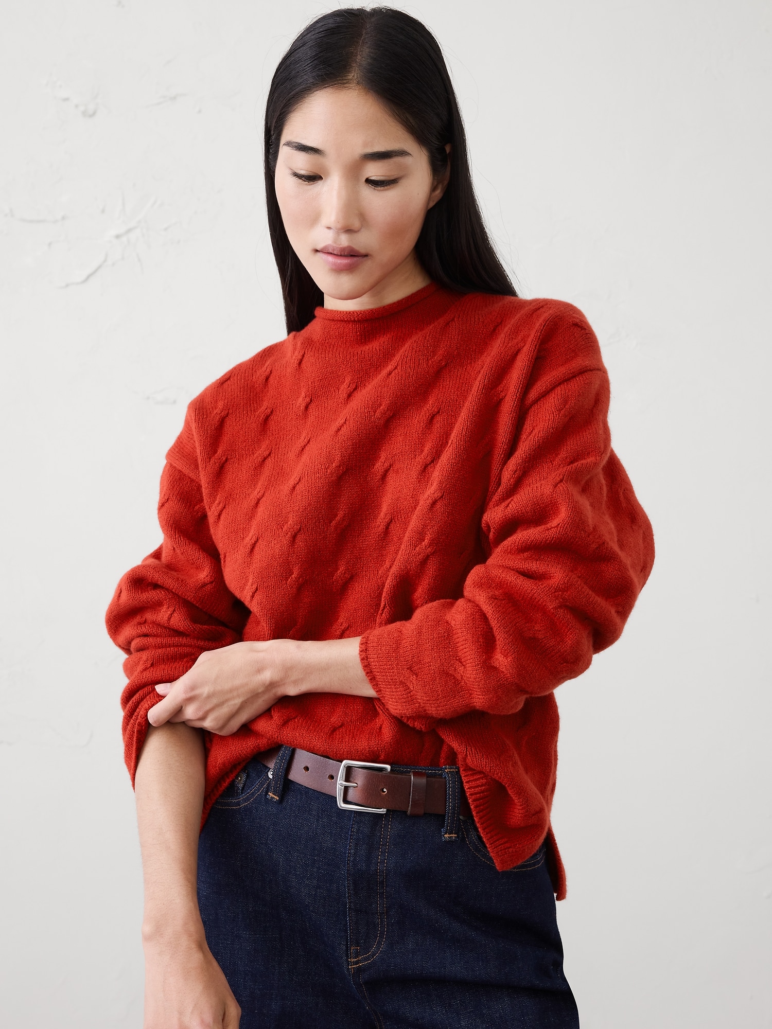 Cable Roll-Neck Sweater - Embers