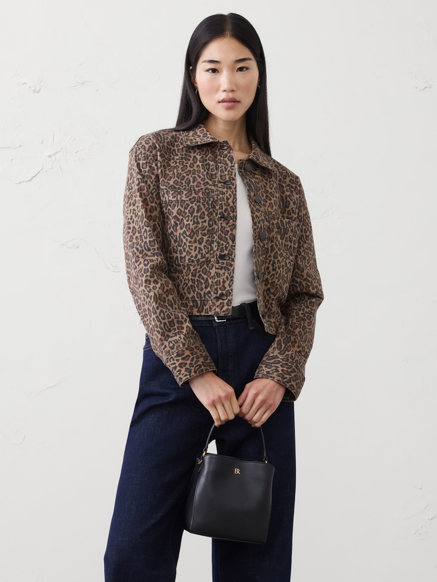Denim Cropped Jacket - Cheetah Print