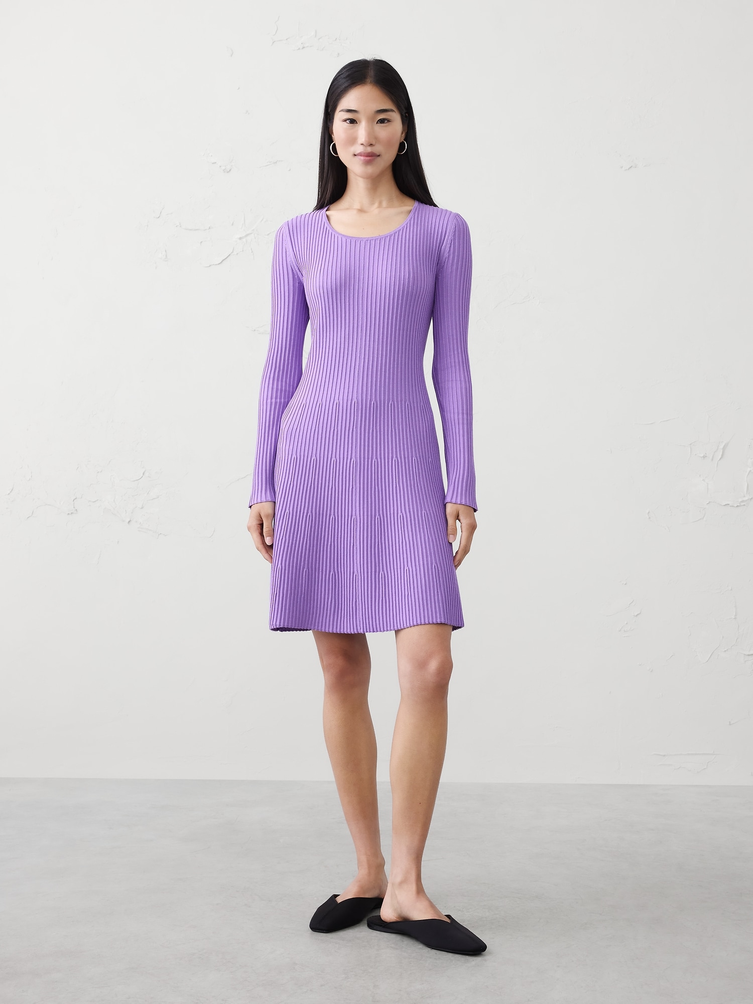 RIBBED KNIT MINI DRESS - Deep Violet