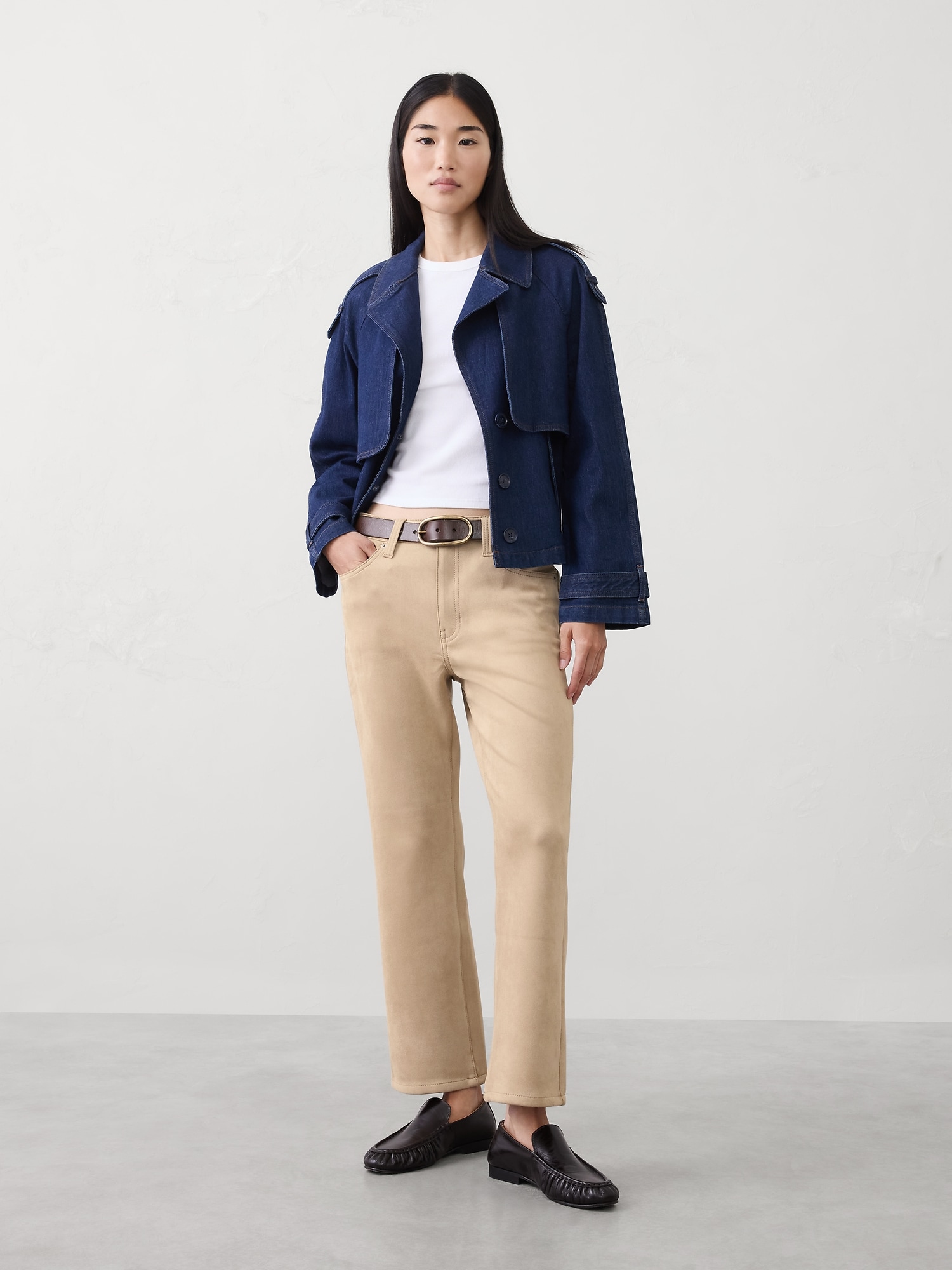 BOOTCUT HIGH-RISE VEGAN SUEDE CROPPED PANT