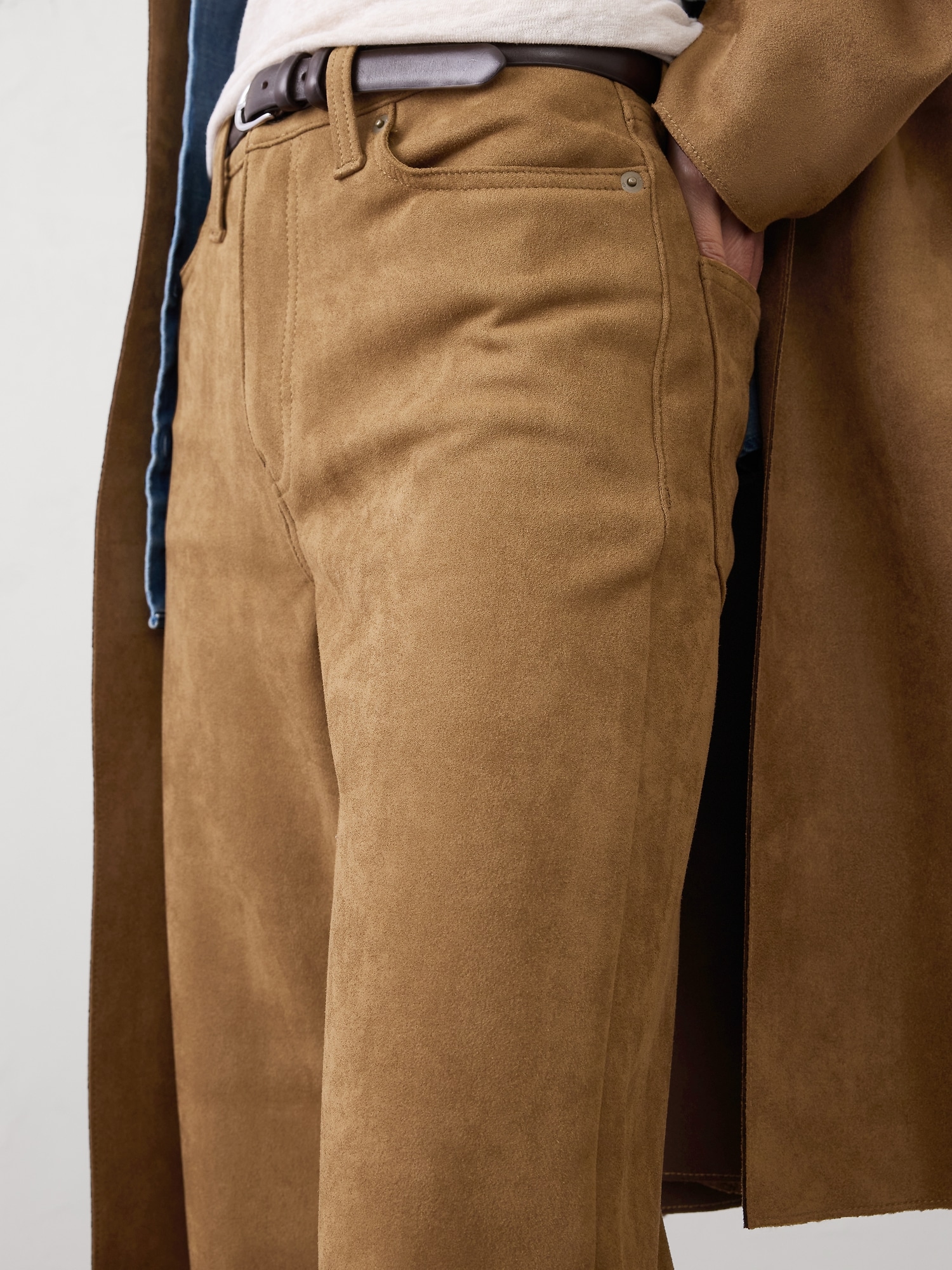 Image number 3 showing, STRAIGHT HIGH-RISE VEGAN SUEDE PANT