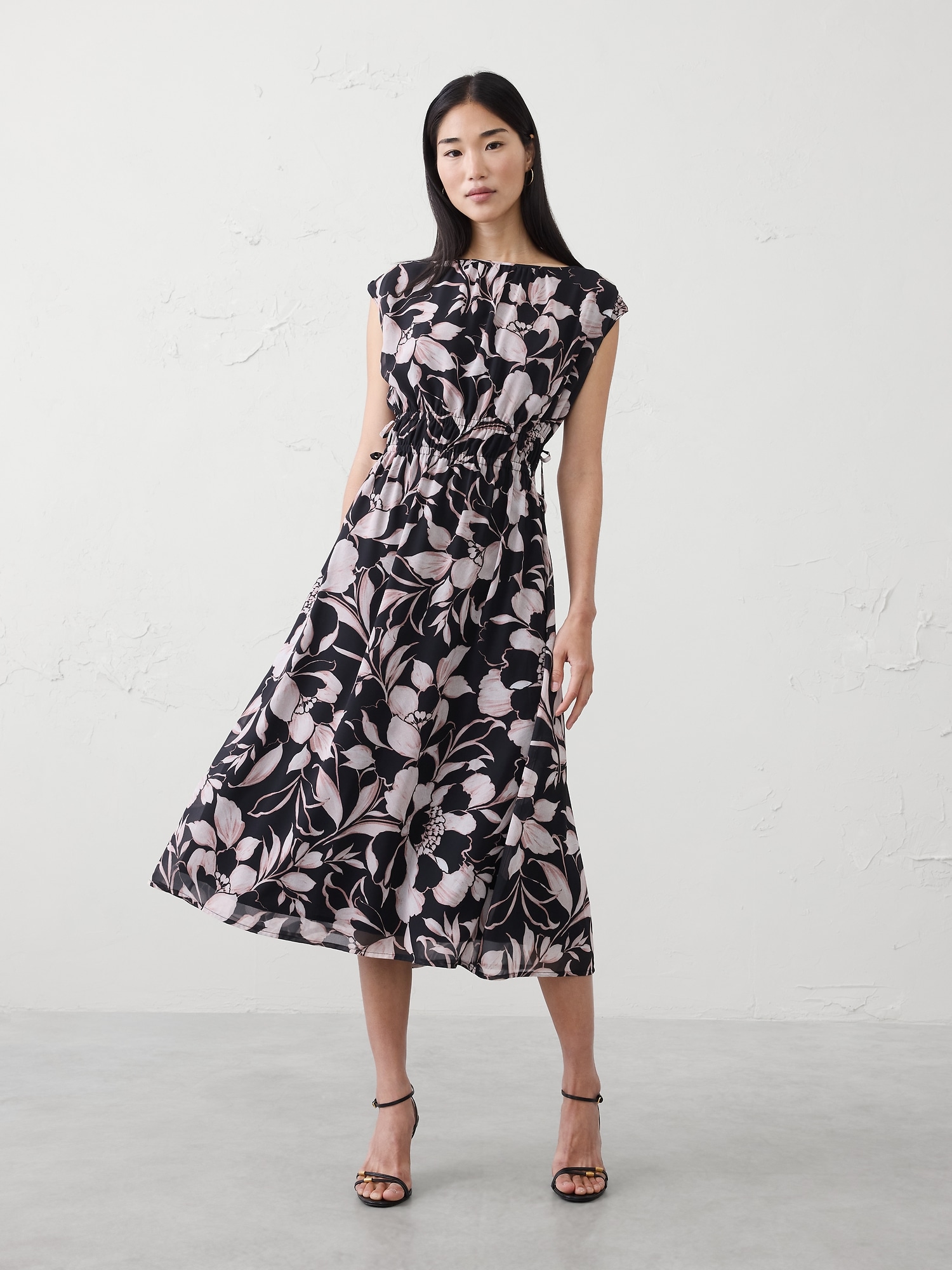 Side-Tied Midi Dress - Pink Floral