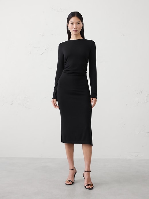 Off-The Shoulder Ribbed Midi Dress