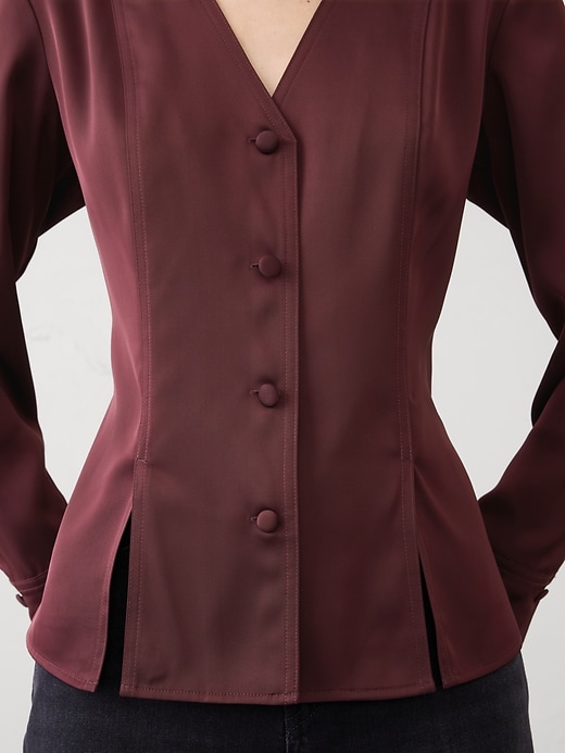 Silky Seamed Slit Blouse