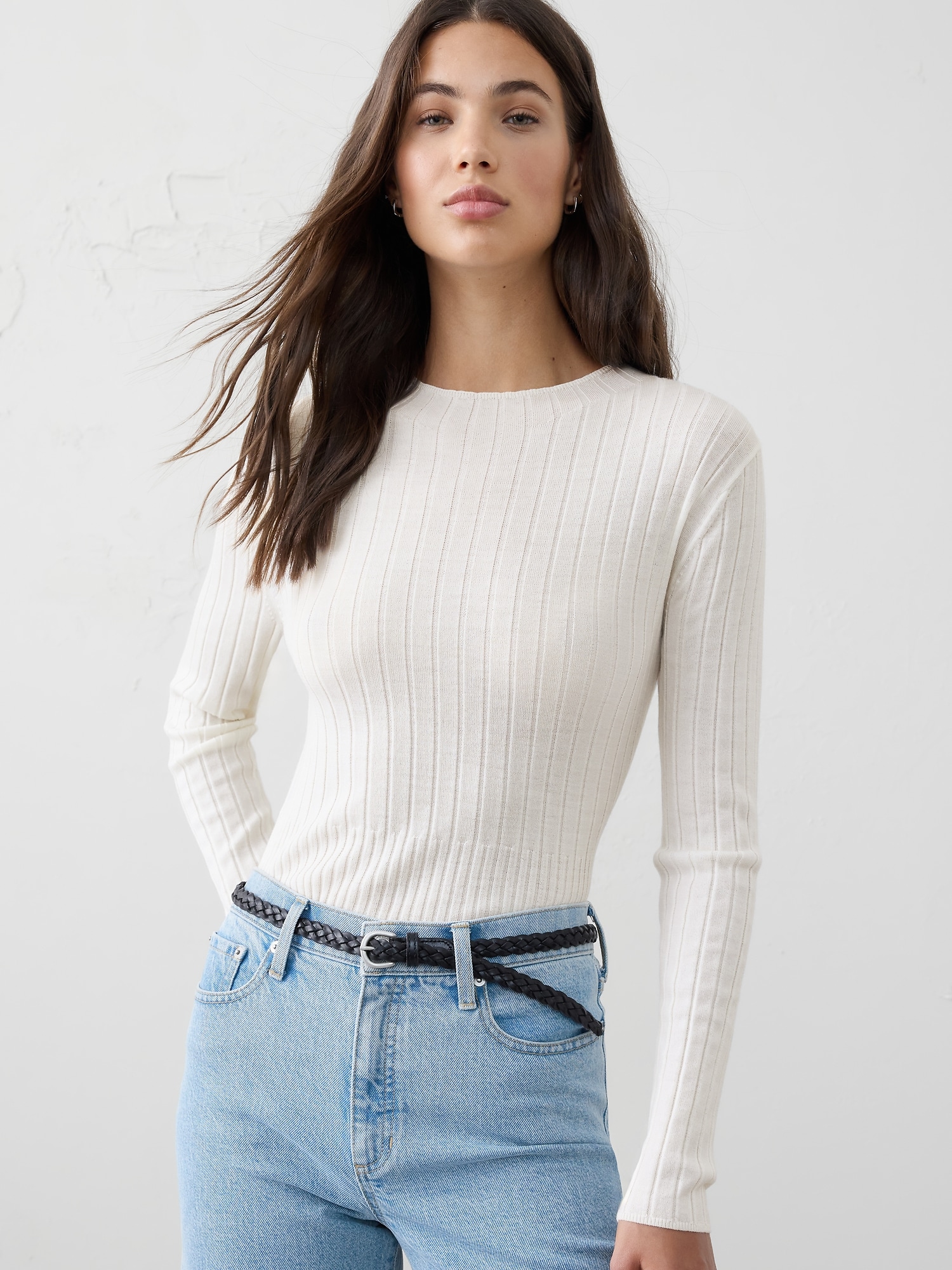 MERINO WOOL RIBBED SWEATER - Snow Day