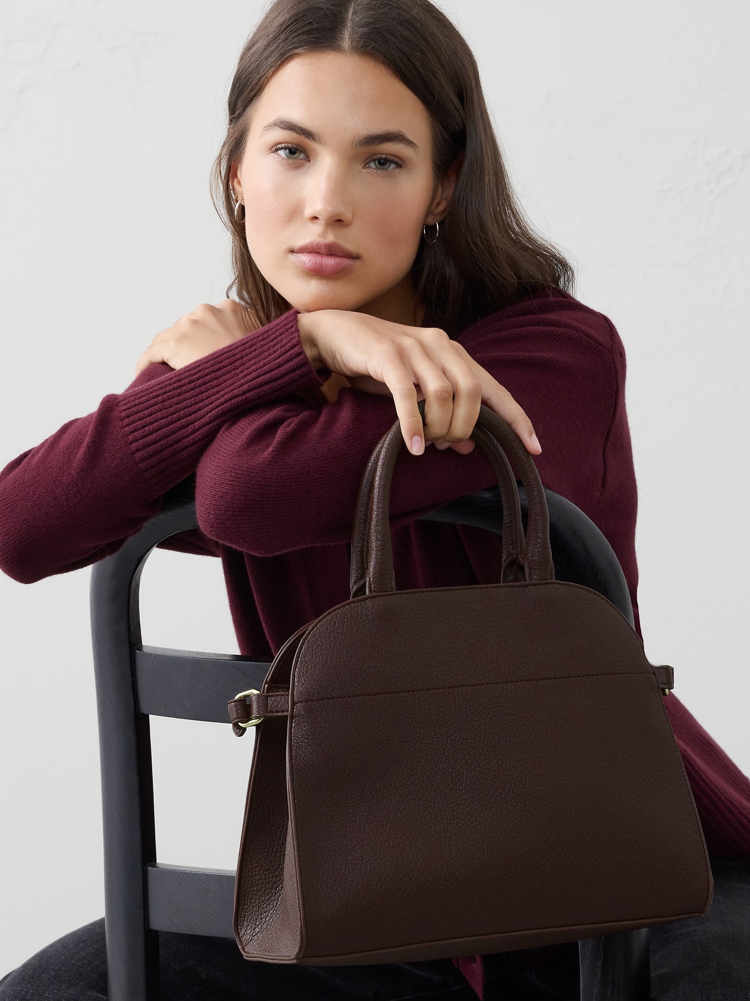 Image number 2 showing, Vegan Leather Satchel Handbag