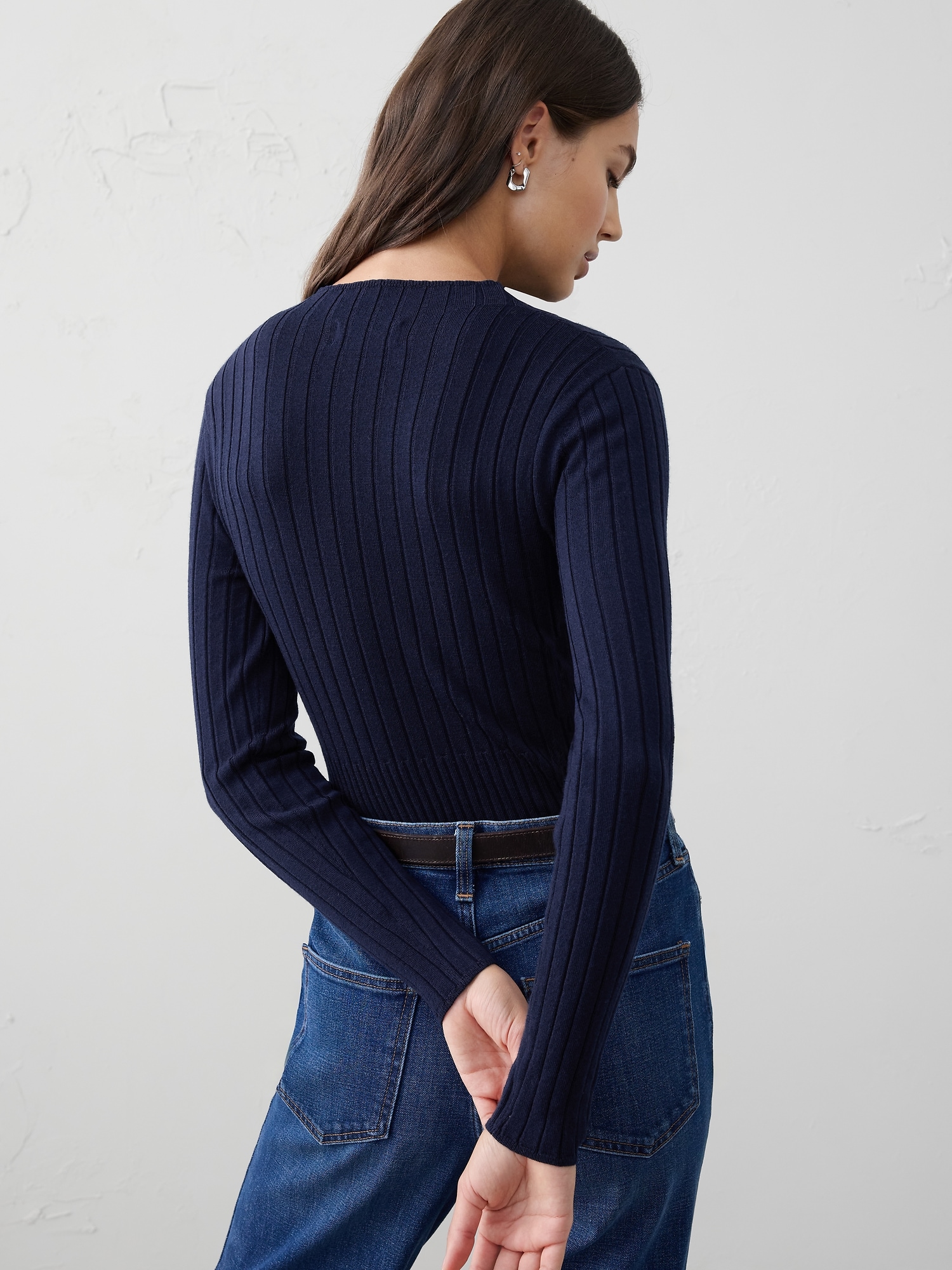 Image number 4 showing, MERINO WOOL RIBBED SWEATER