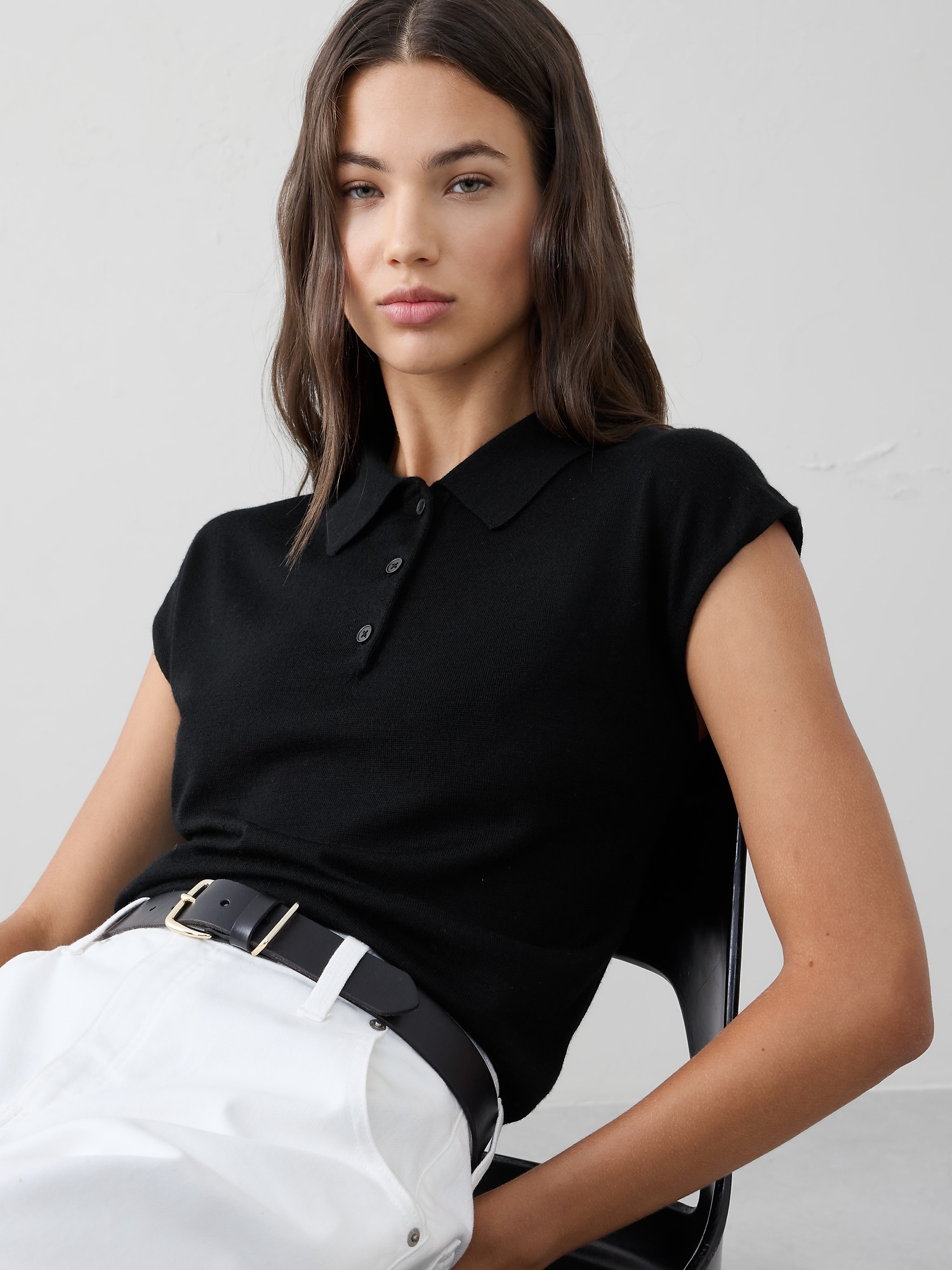 MERINO WOOL SWEATER POLO - Black