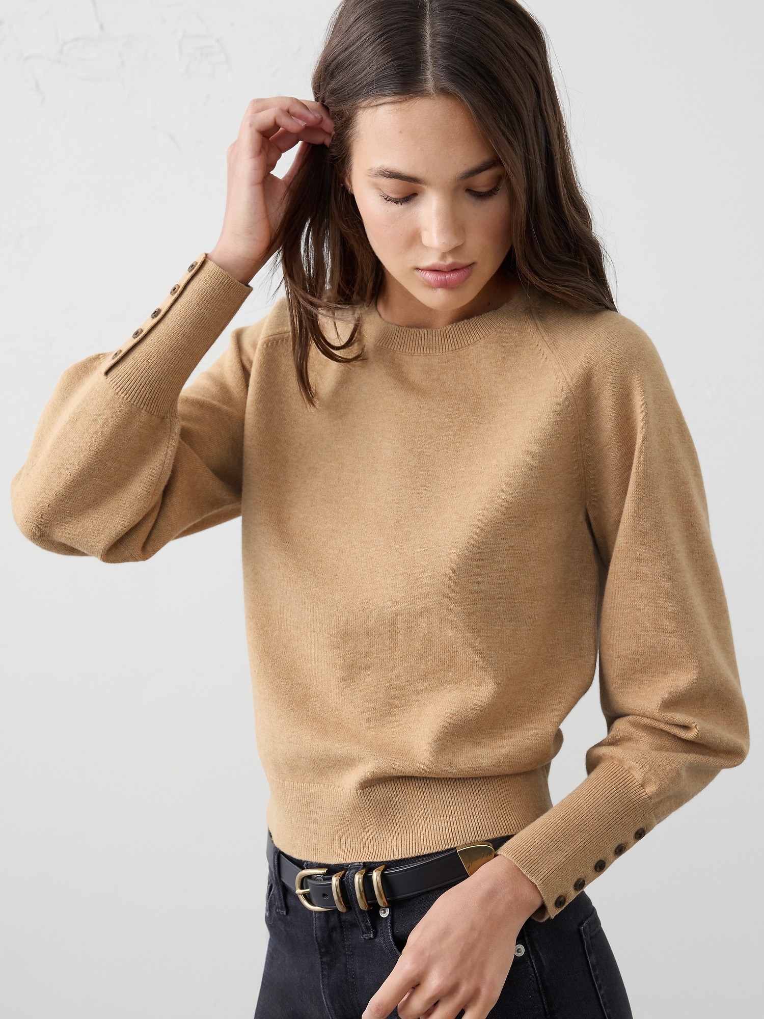 VOLUME-SLEEVE SWEATER - Camel