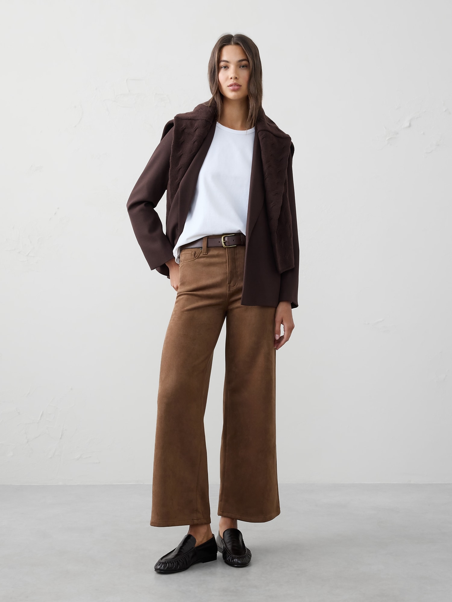 Image number 1 showing, Wide-Leg High-Rise Vegan Suede Pant