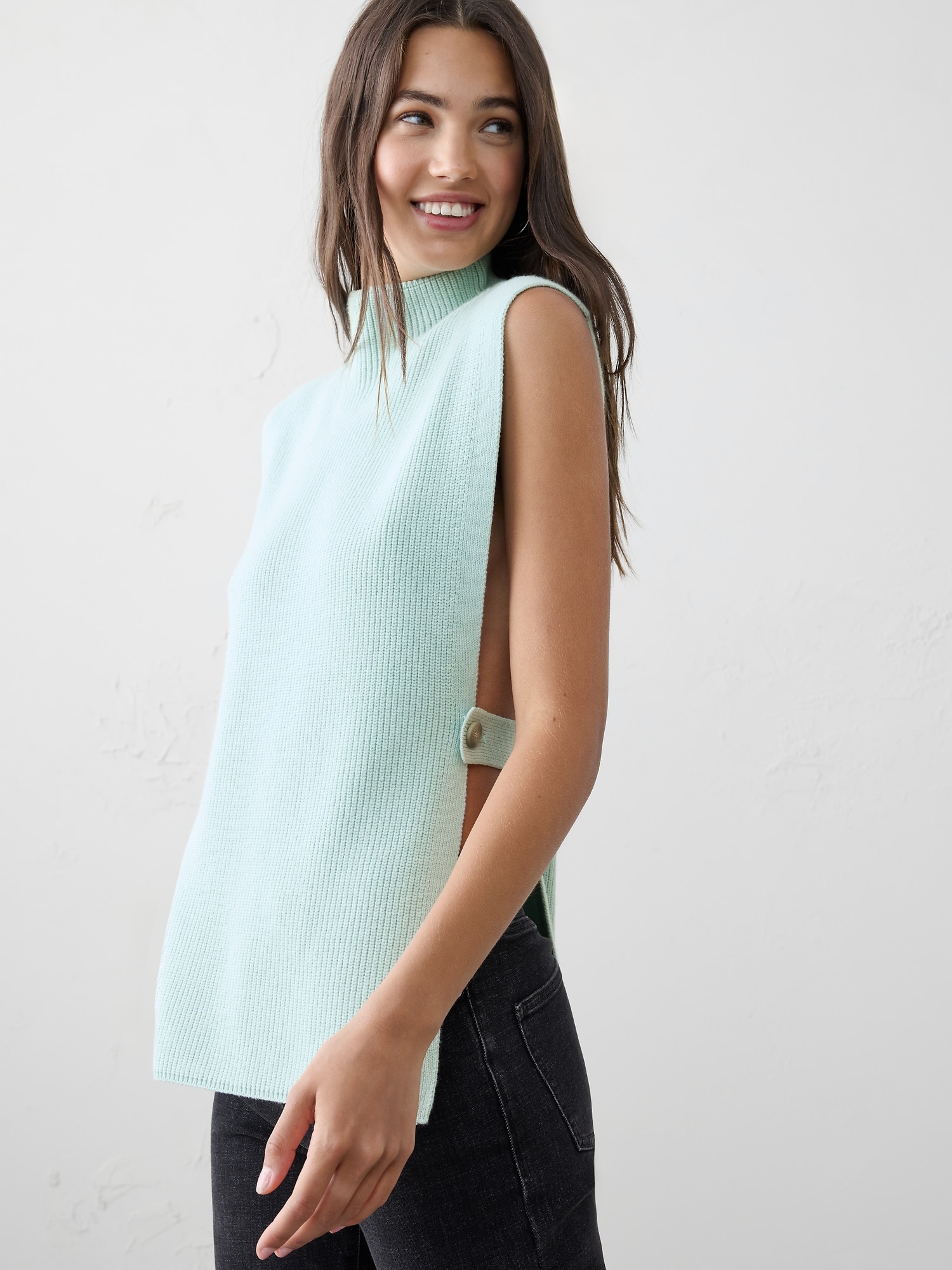 SWEATER BIB PONCHO - Soft Agate Green