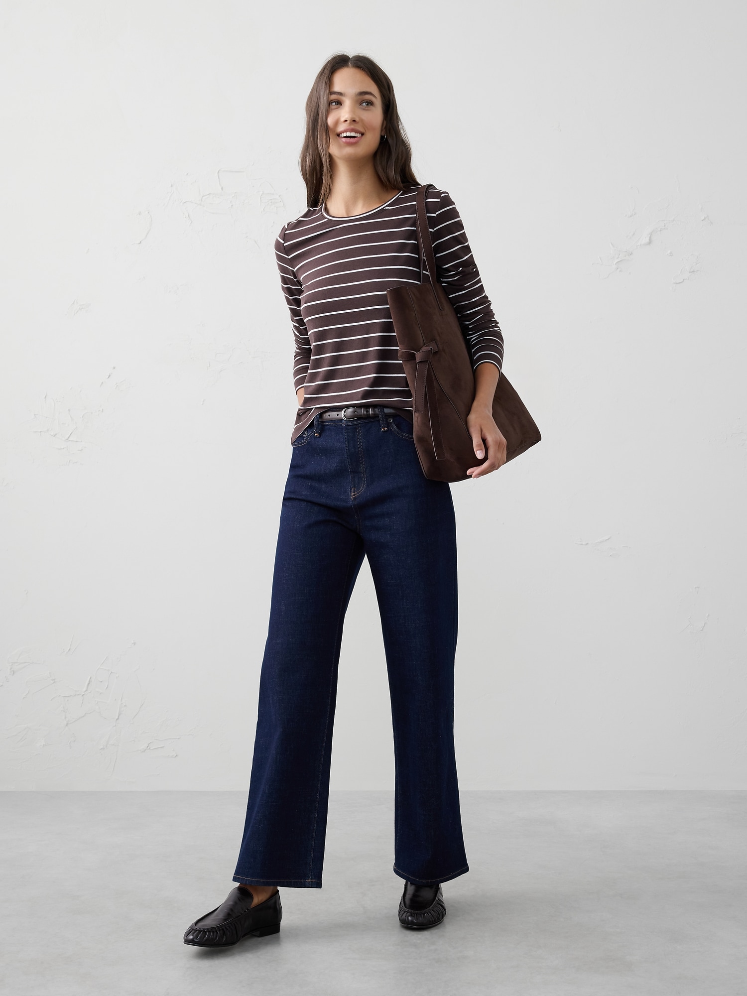 Timeless Long-Sleeve Crew-Neck T-Shirt - Brown Stripe