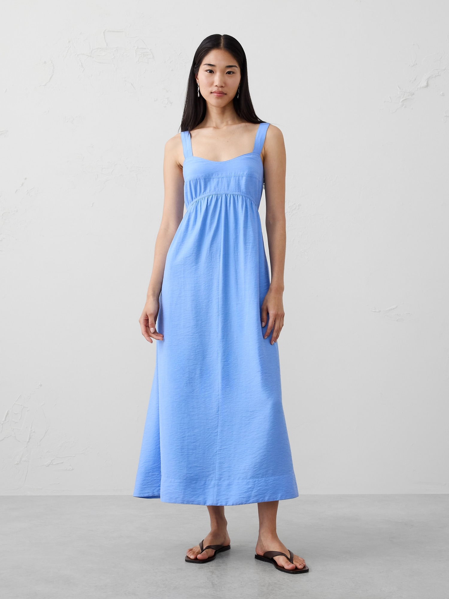 Gathered Empire-Waist Midi Dress - Arctic Sky